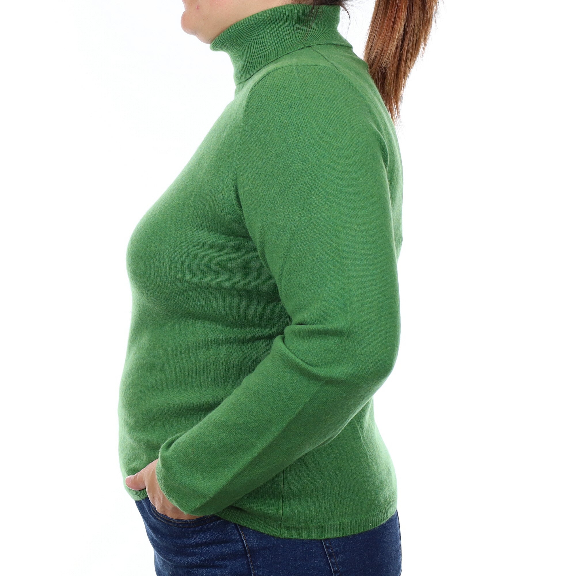 Grass Green Cashmere Polo Neck Jumper Large