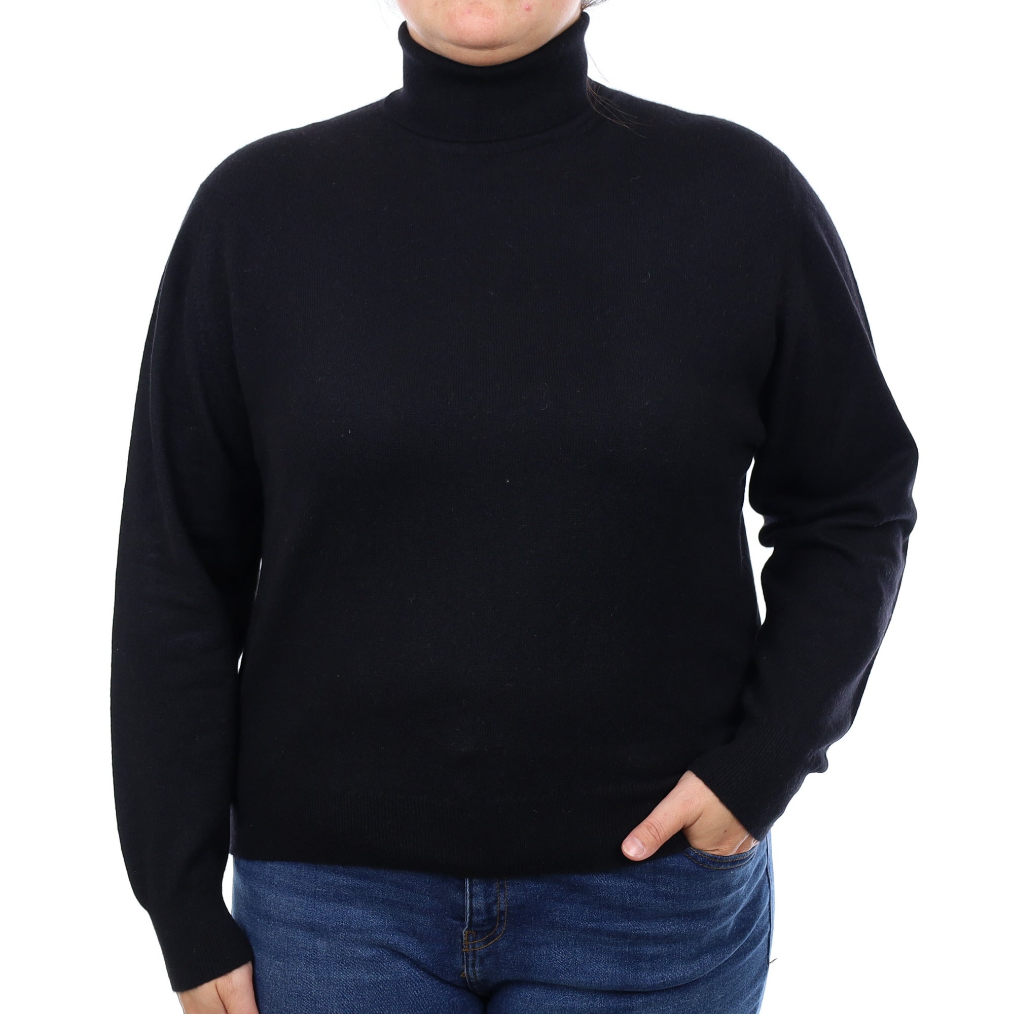 Black Cashmere Polo Neck Jumper Large