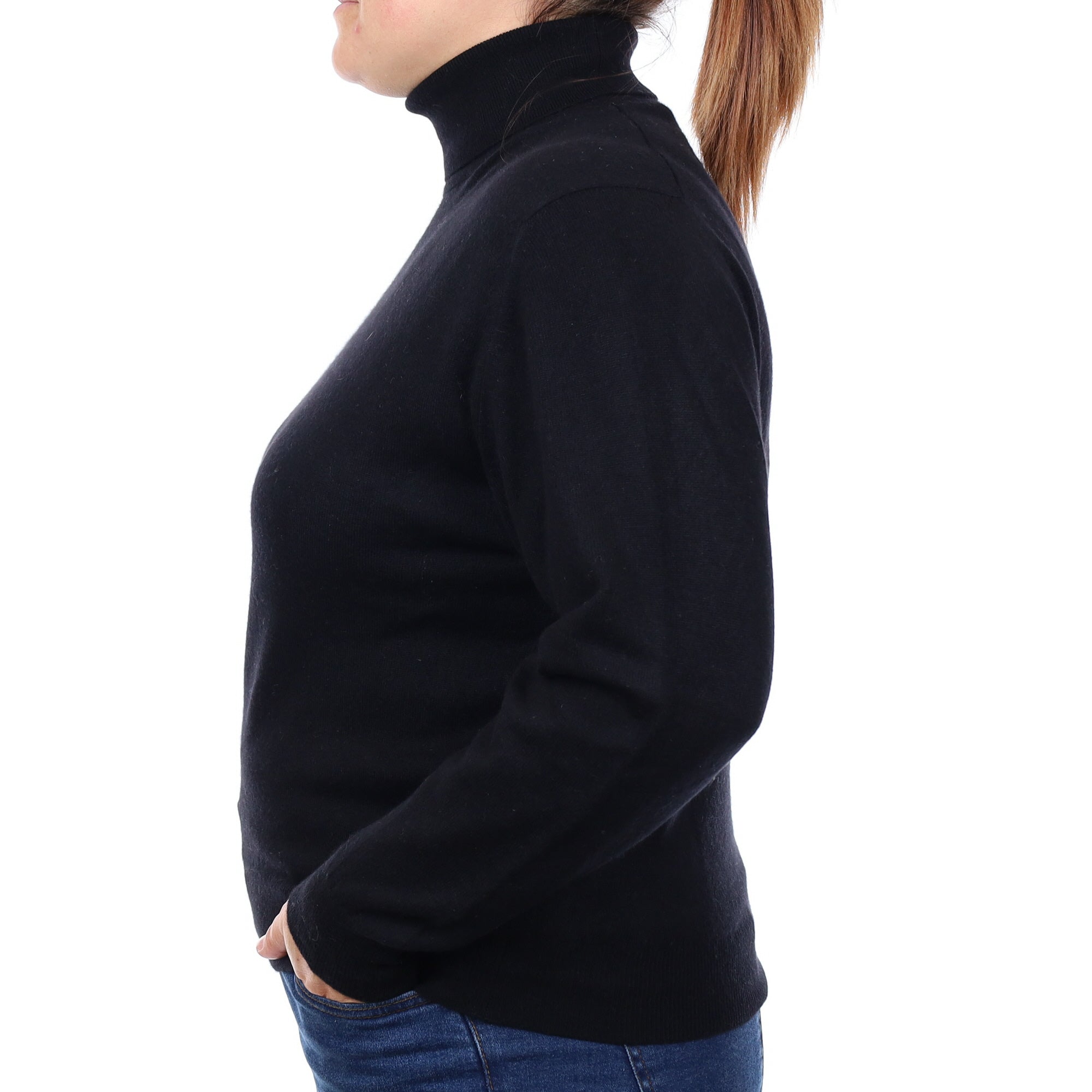 Black Cashmere Polo Neck Jumper Large