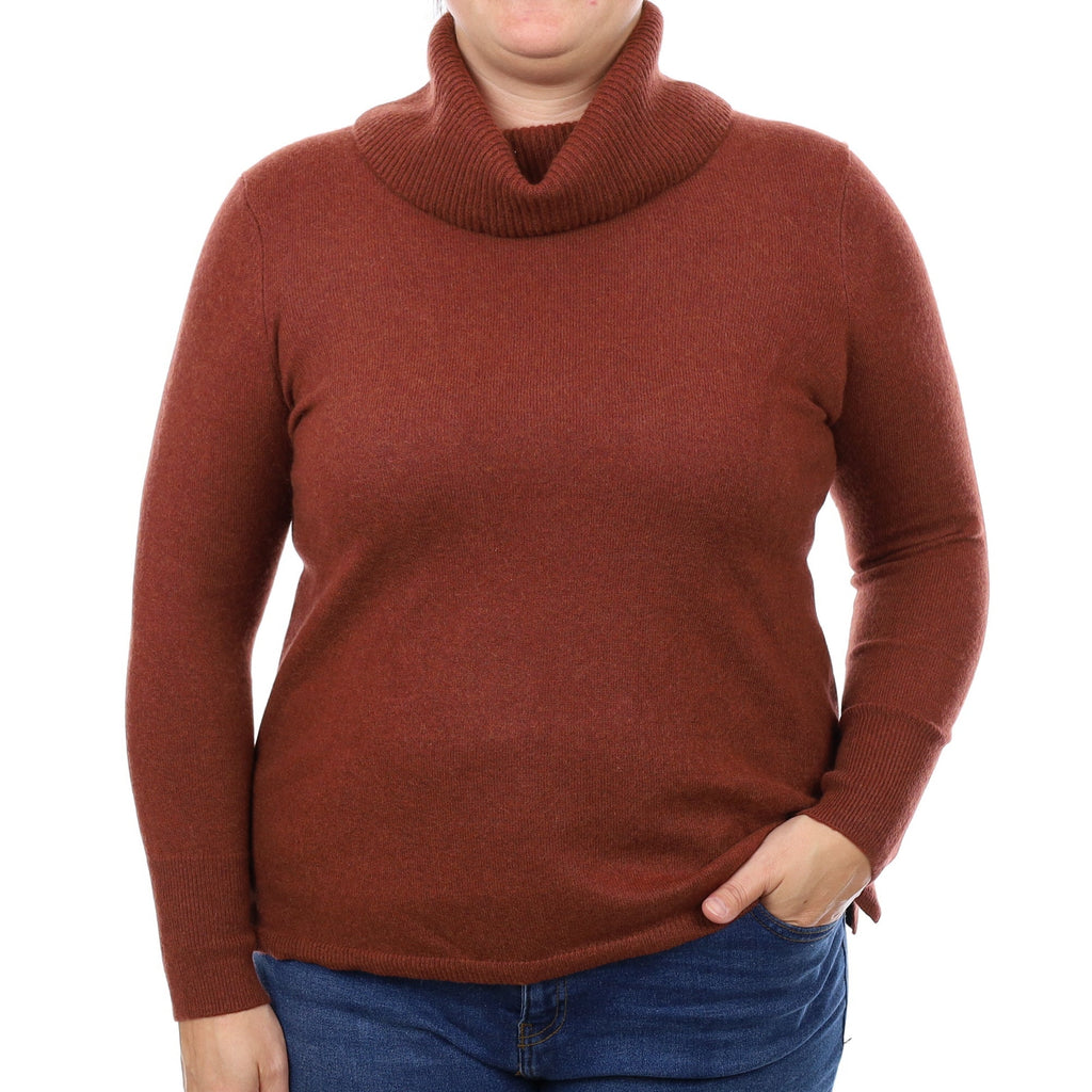 Rust Brown Cashmere Cowl Neck Jumper Large/Petite