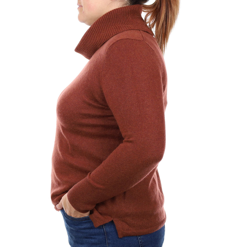 Rust Brown Cashmere Cowl Neck Jumper Large/Petite