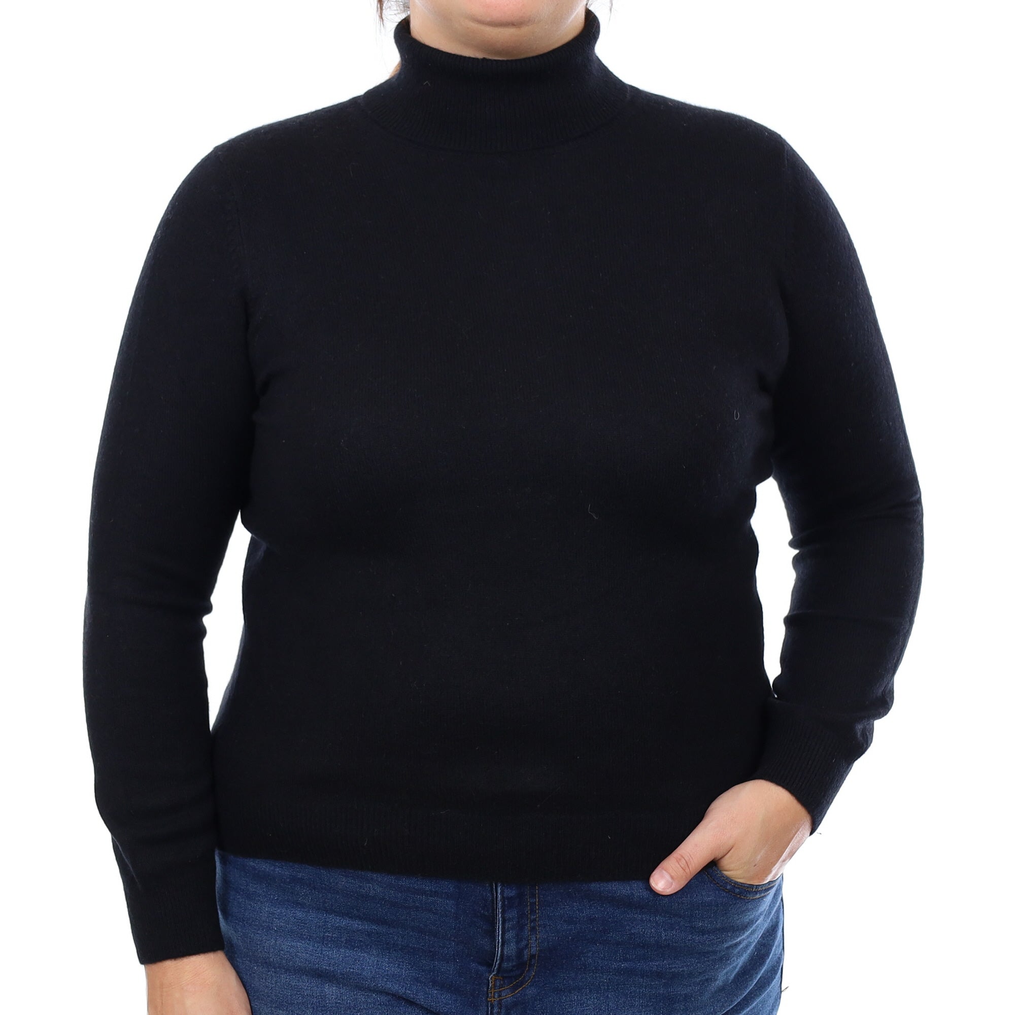 Black Cashmere Polo Neck Jumper Large