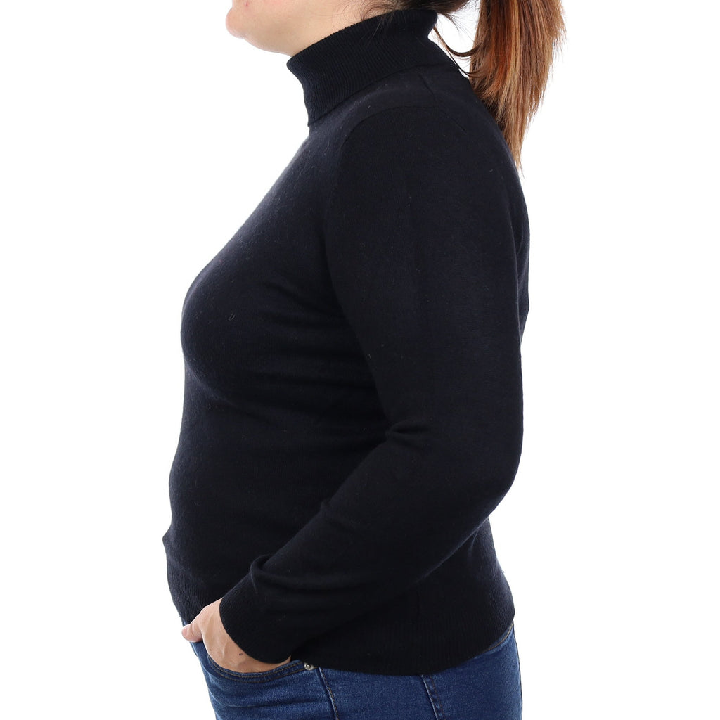 Black Cashmere Polo Neck Jumper Large