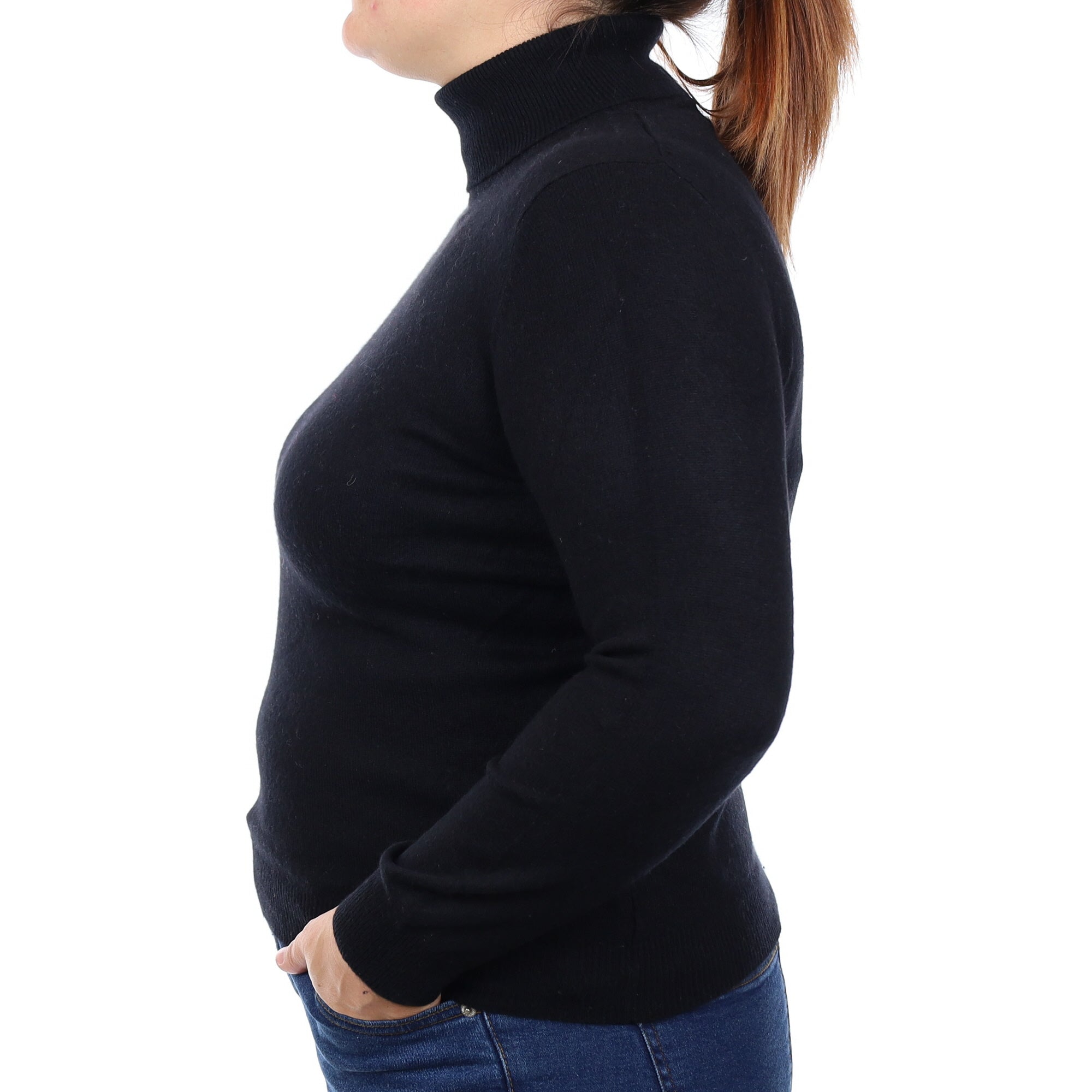 Black Cashmere Polo Neck Jumper Large