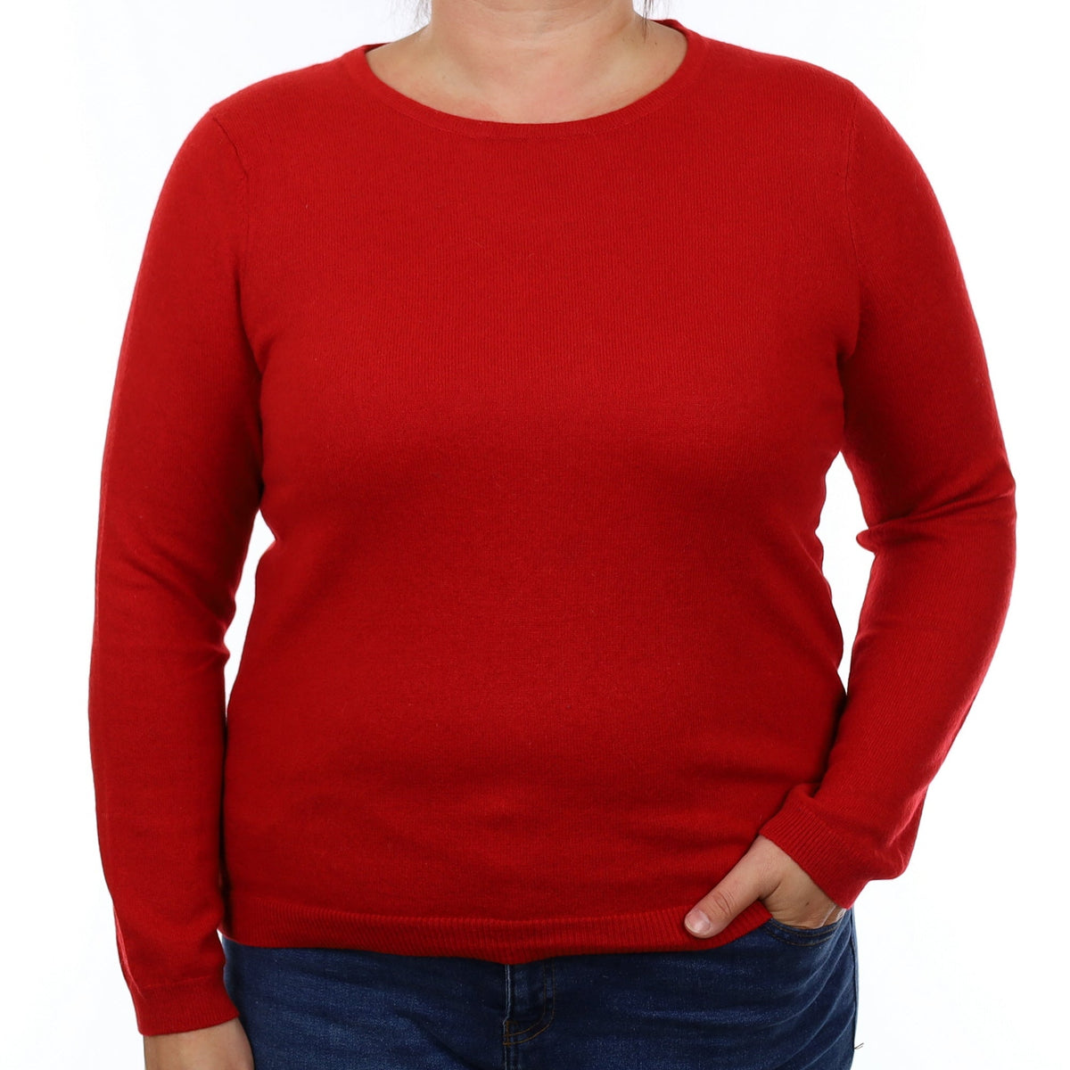 Scarlet Red Cashmere Crew Neck Jumper Large