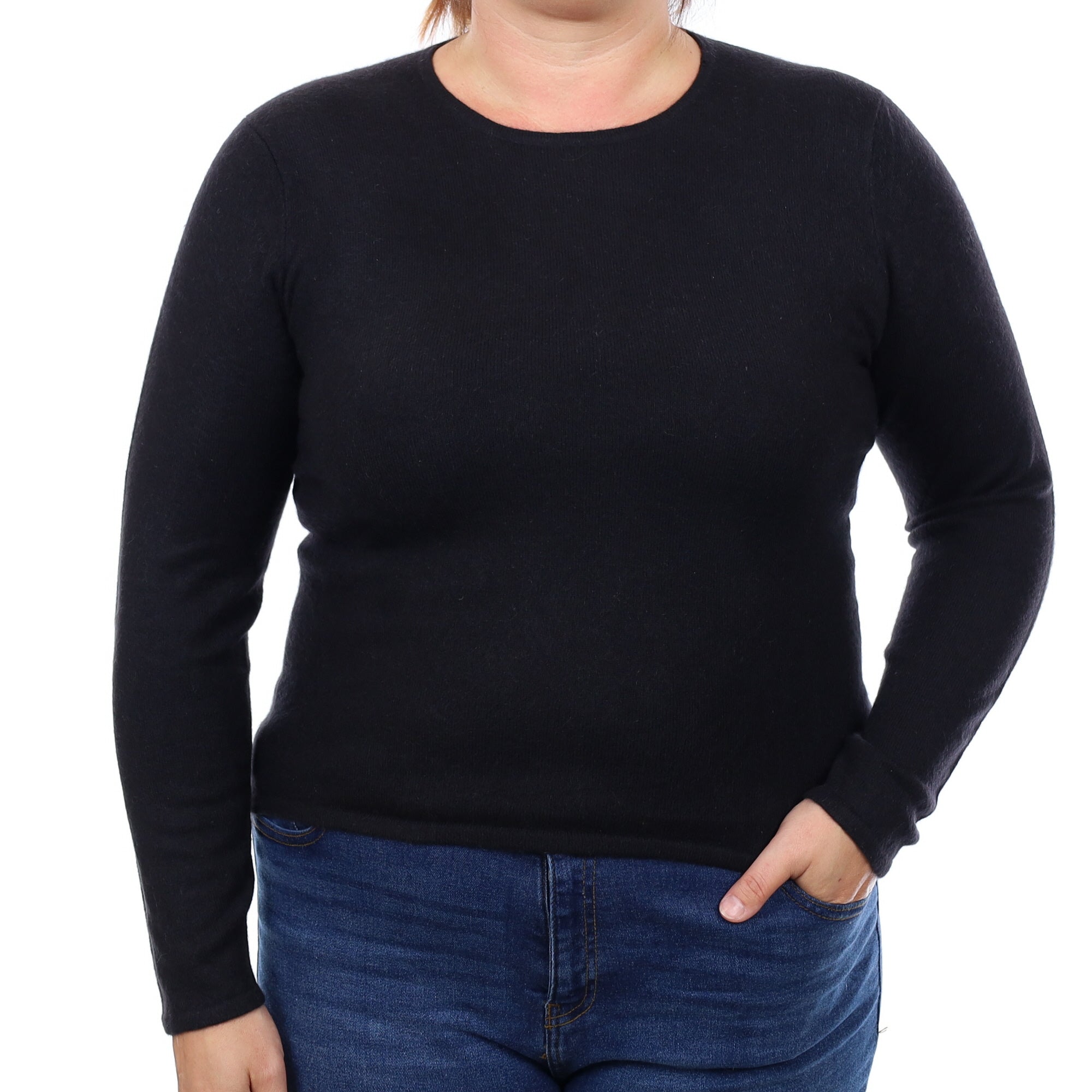 Black Fitted Cashmere Crew Neck Jumper Large