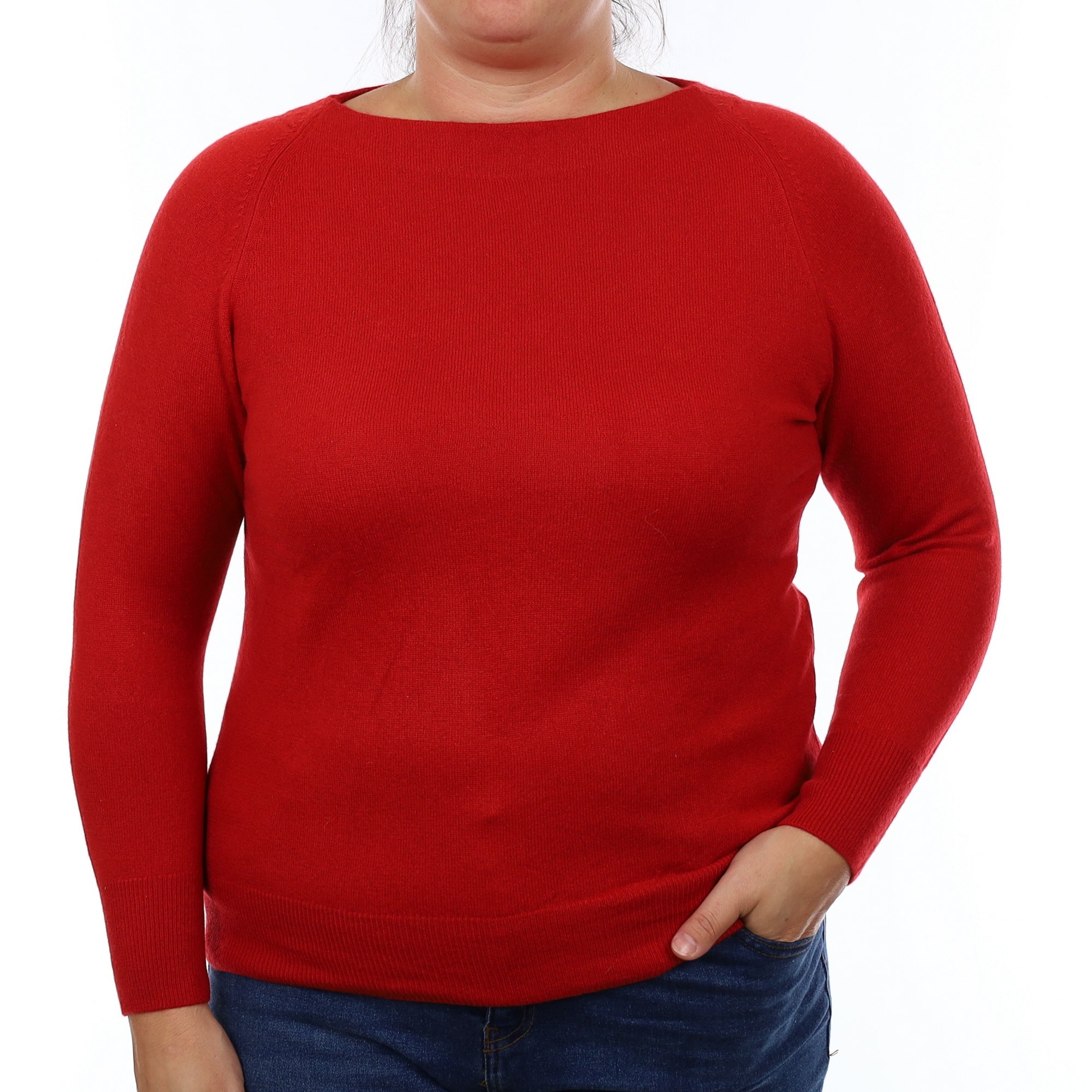 Spanish Red Cashmere Boat Neck Jumper Large