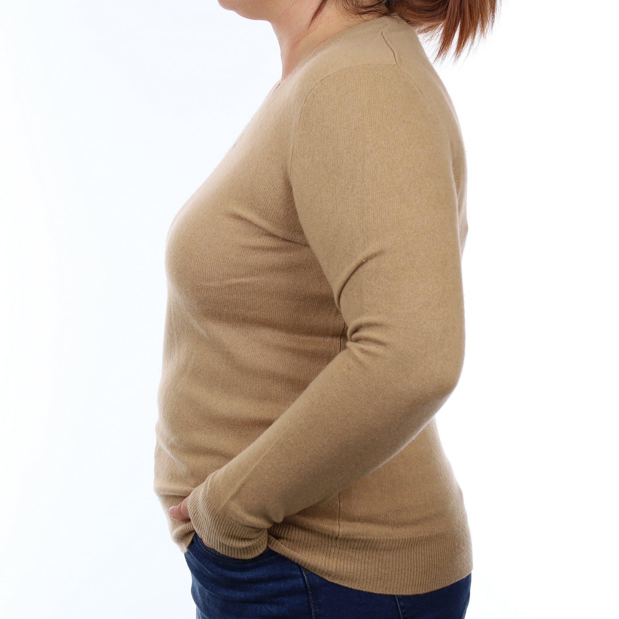 Caramel Brown Cashmere V Neck Jumper Large