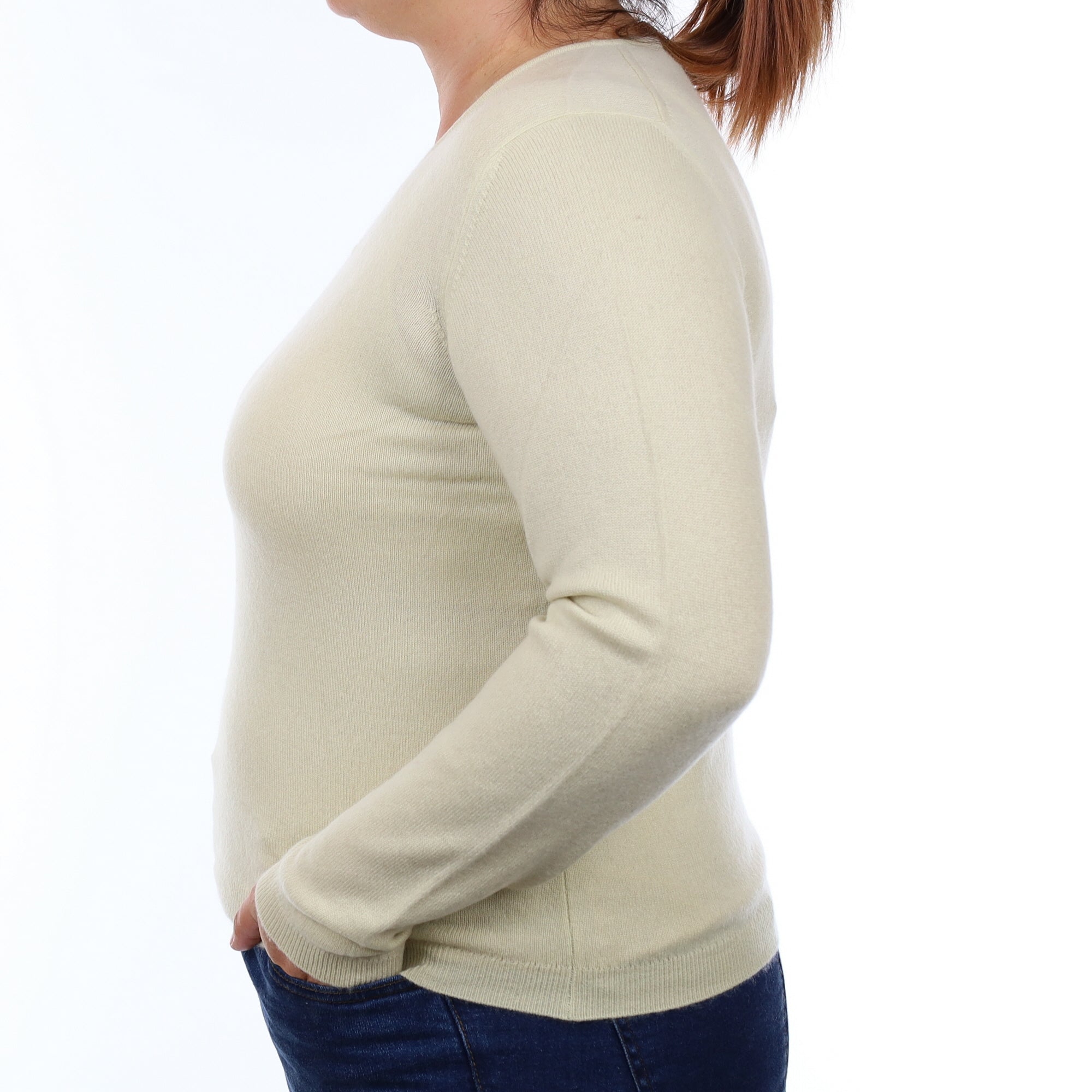 Pale Yellow Cashmere V Neck Jumper Large