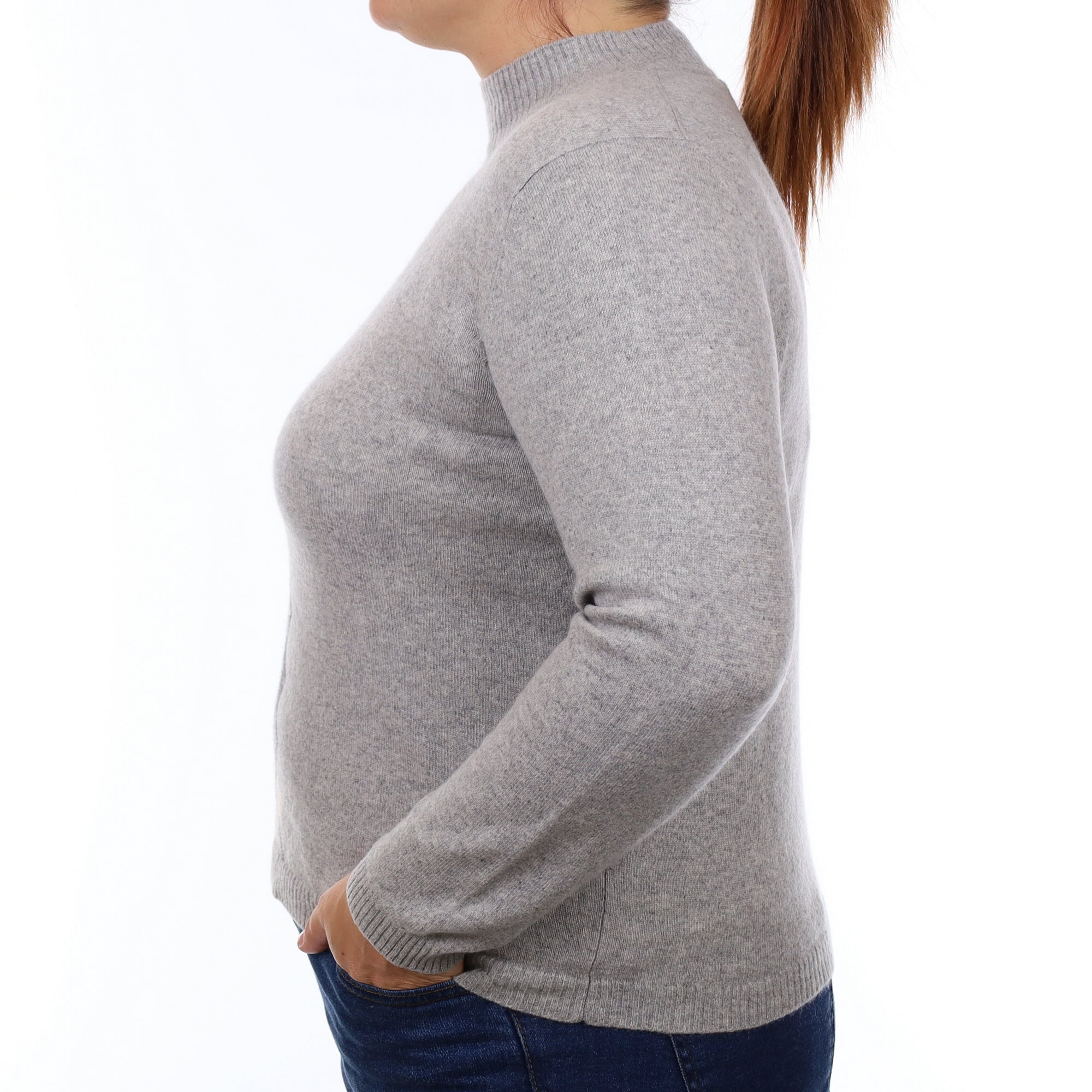 Grey Diamond Patterned Cashmere Turtleneck Jumper Large