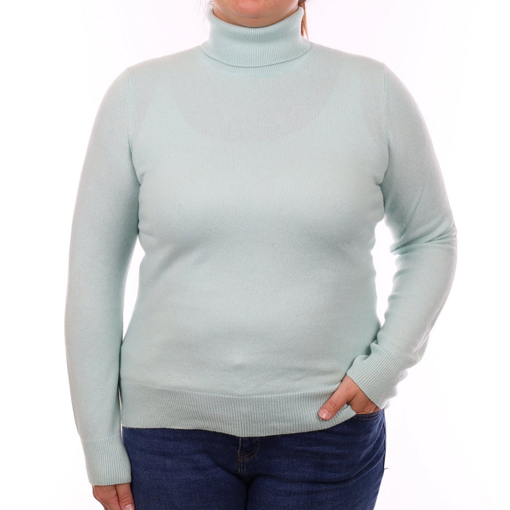Mint Green Cashmere Polo Neck Jumper Large