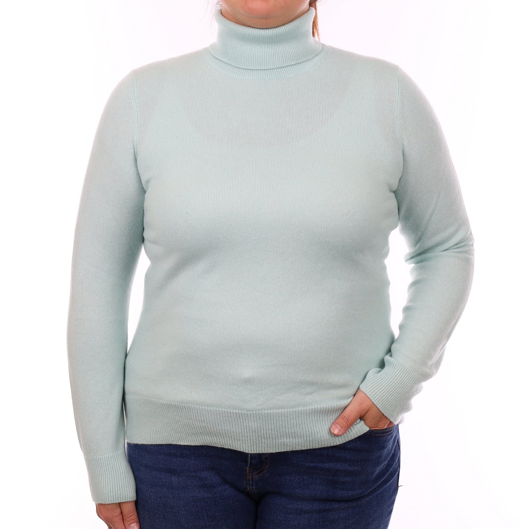Mint Green Cashmere Polo Neck Jumper Large