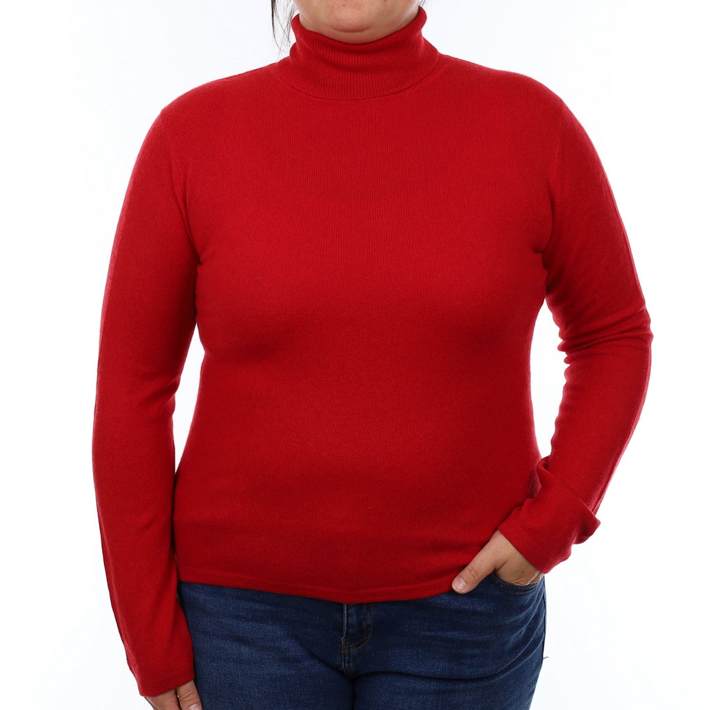 Post Box Red Cashmere Polo Neck Jumper Large