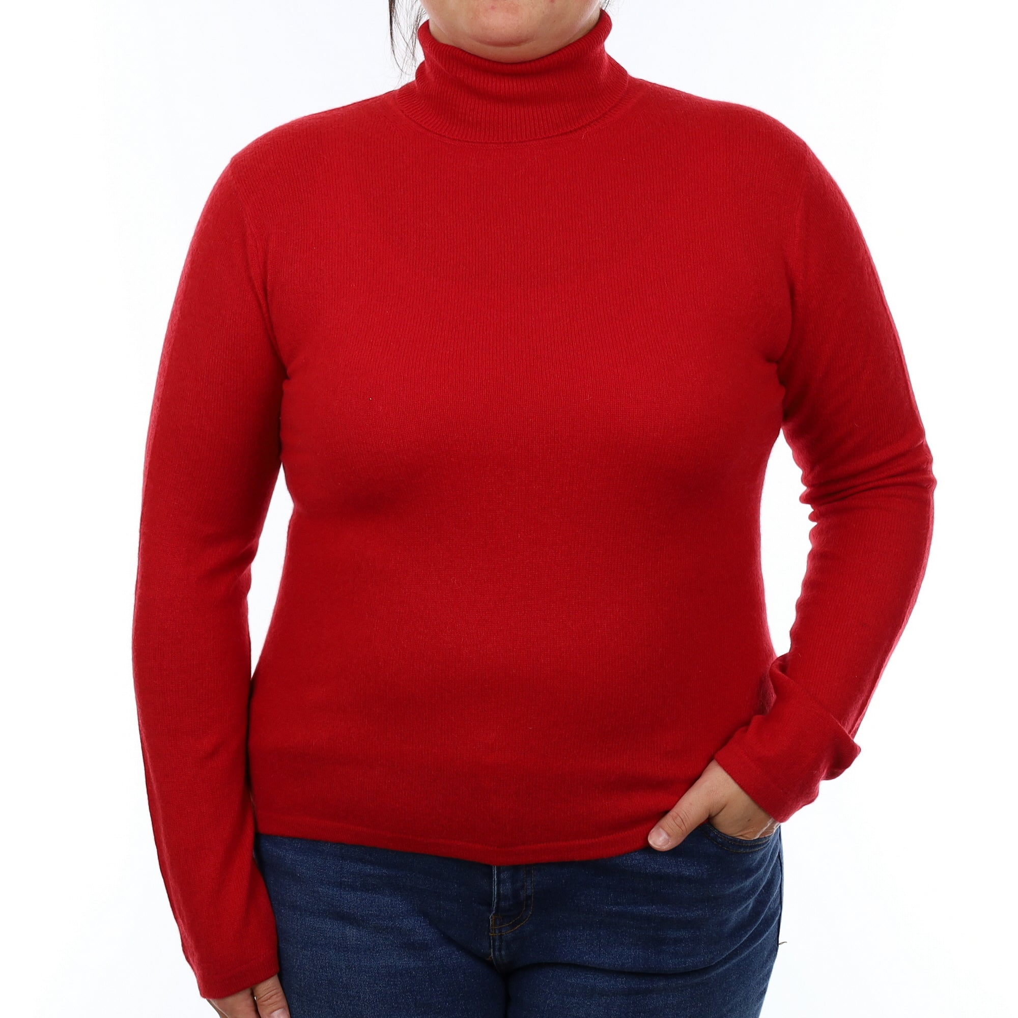 Post Box Red Cashmere Polo Neck Jumper Large