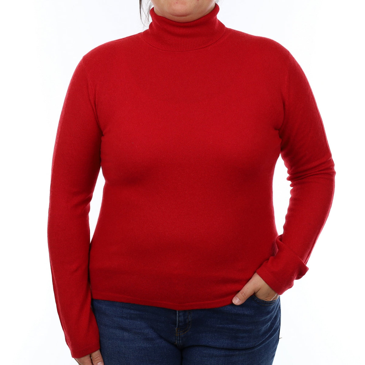 Post Box Red Cashmere Polo Neck Jumper Large