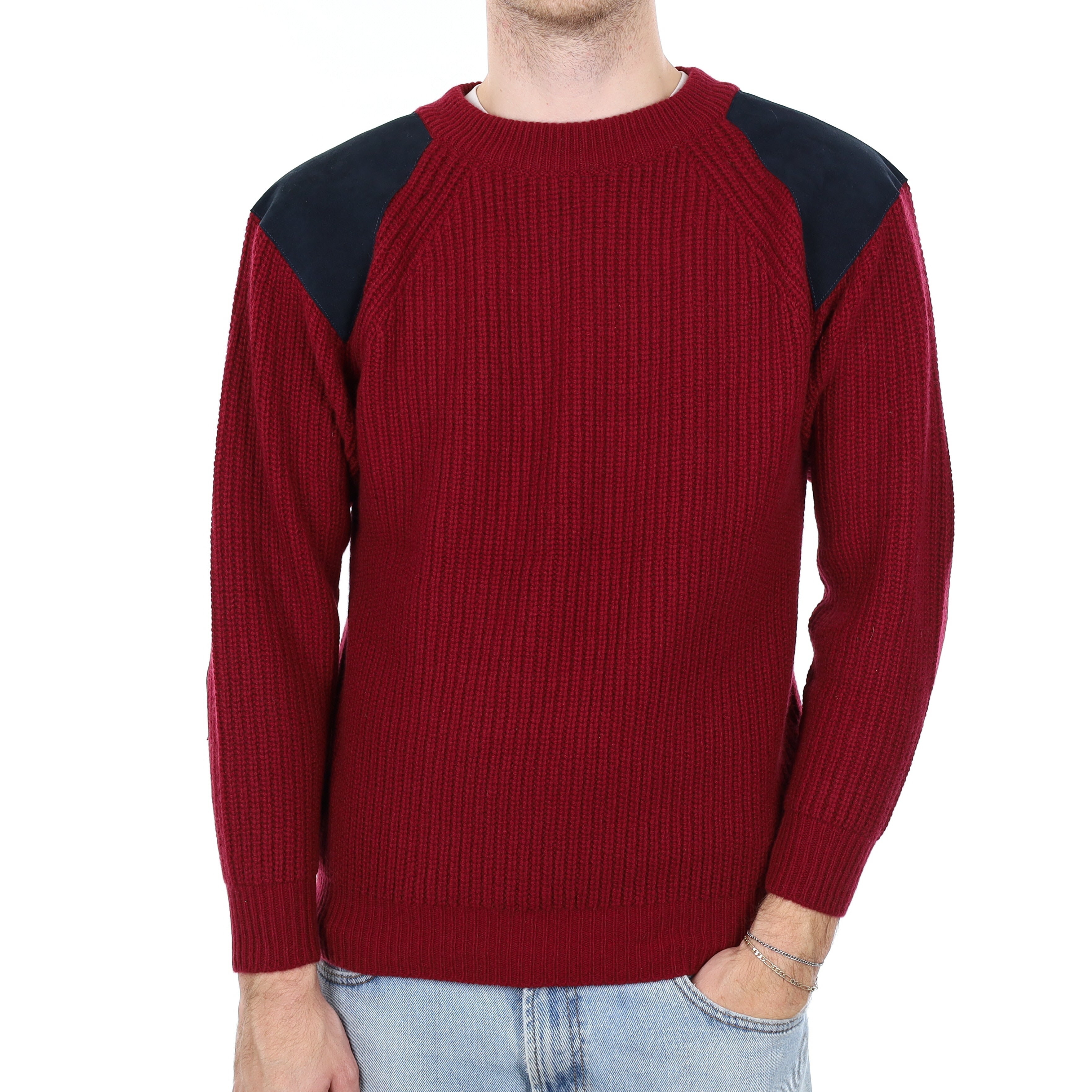 Men’s Brand New Scottish Burgundy Fisherman’s Style Crew Neck Jumper Medium