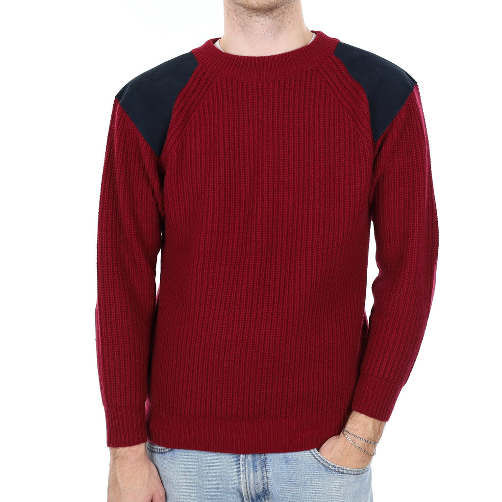 Men’s Brand New Scottish Burgundy Fisherman’s Style Crew Neck Jumper Medium