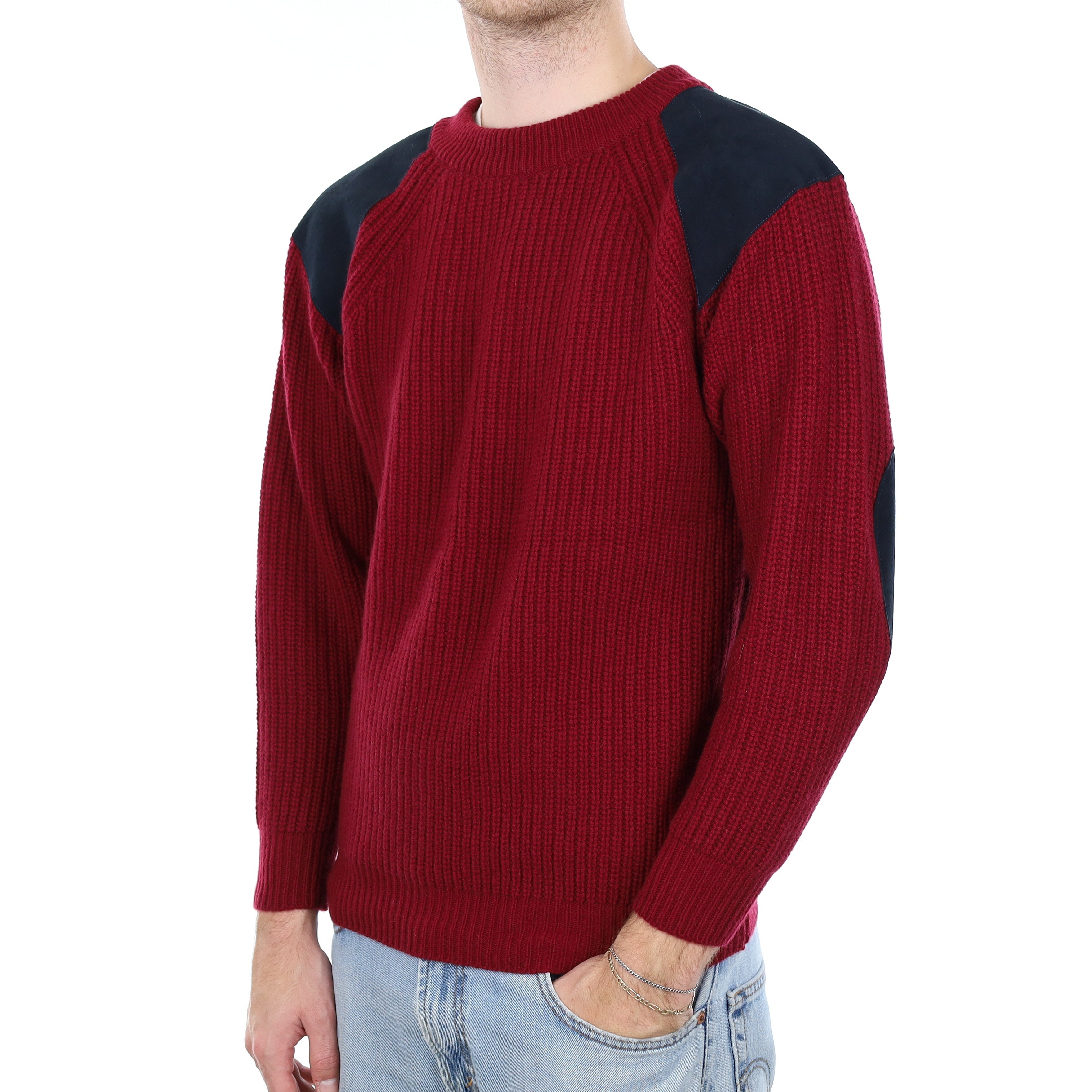 Men’s Brand New Scottish Burgundy Fisherman’s Style Crew Neck Jumper Medium