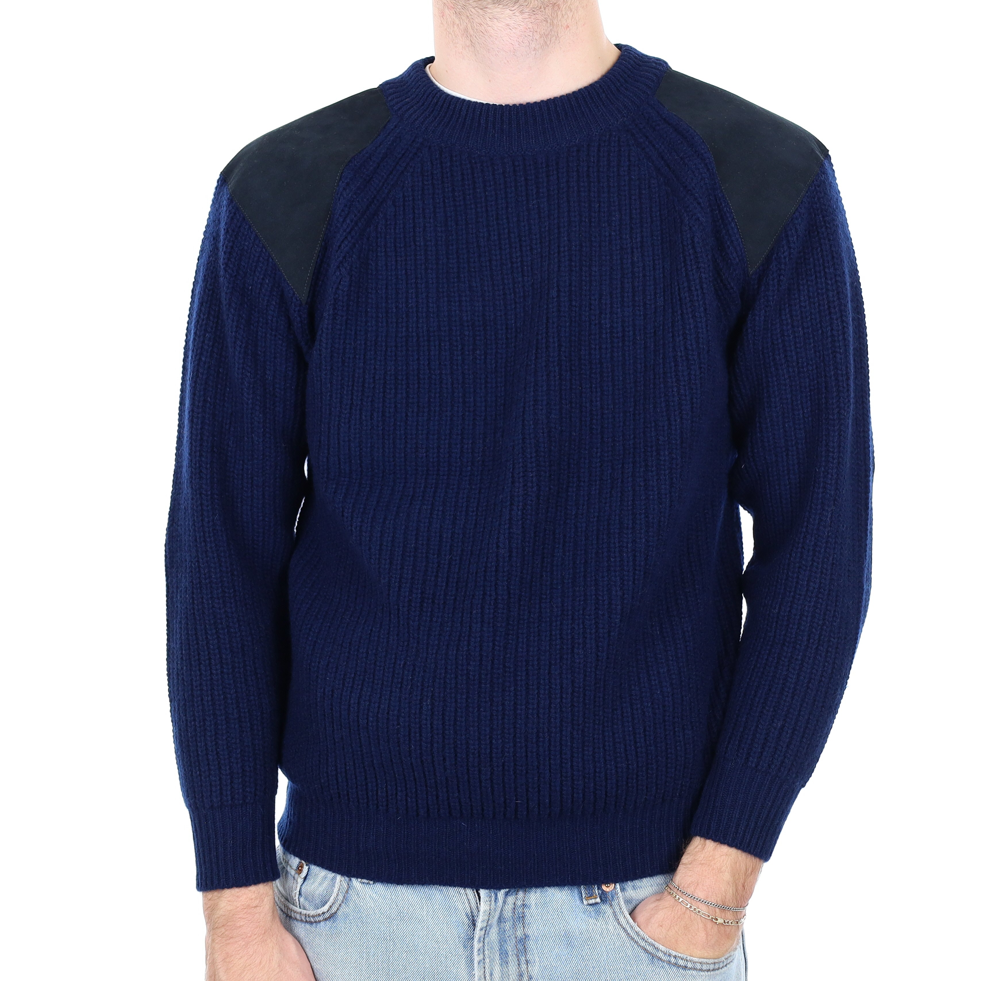 Men's Brand New Scottish Navy Fisherman’s Style Cashmere Crew Neck Jumper Medium