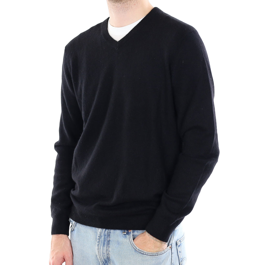 Men's Black Cashmere V Neck Jumper Large