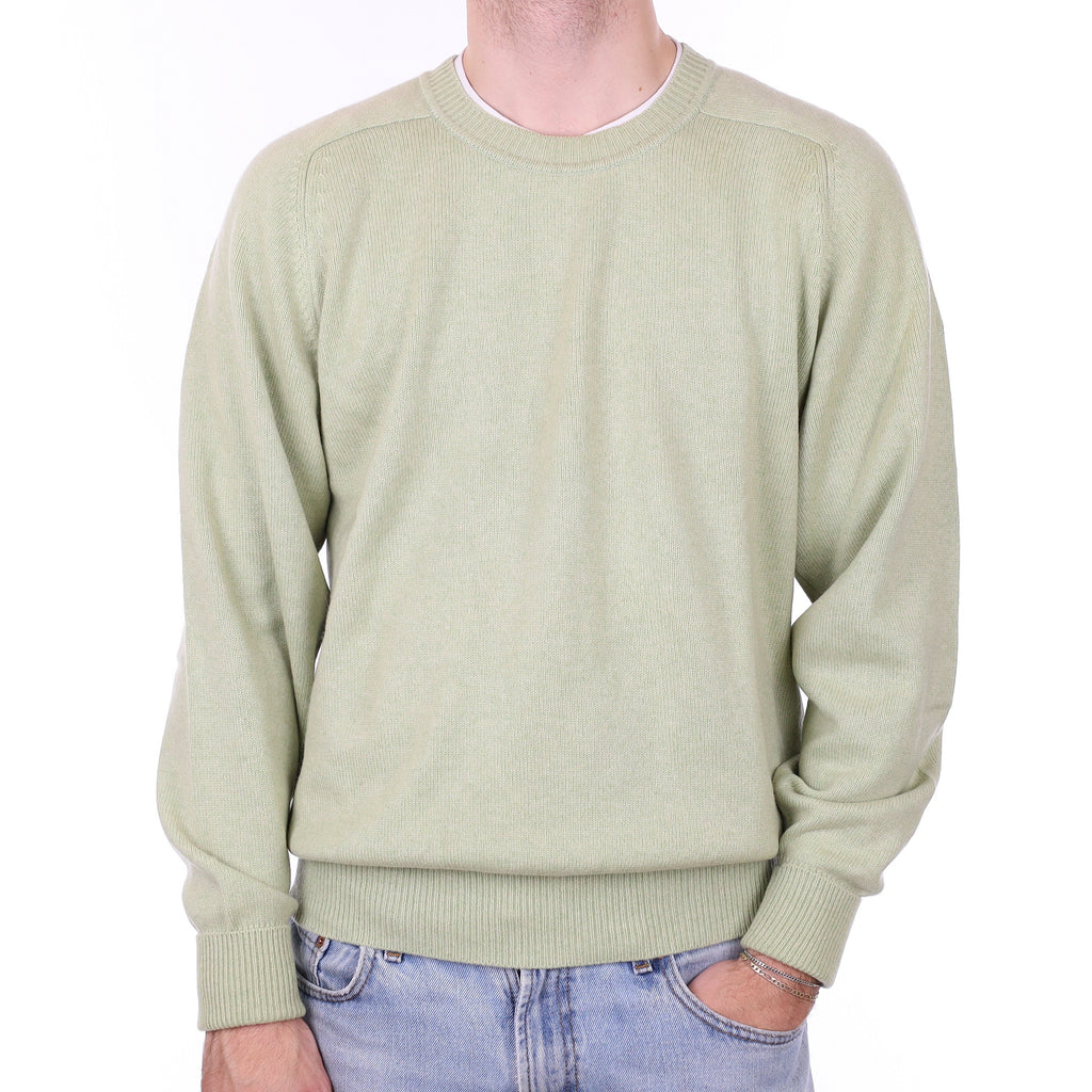 Men's Sage Green Cashmere Crew Neck Jumper Large