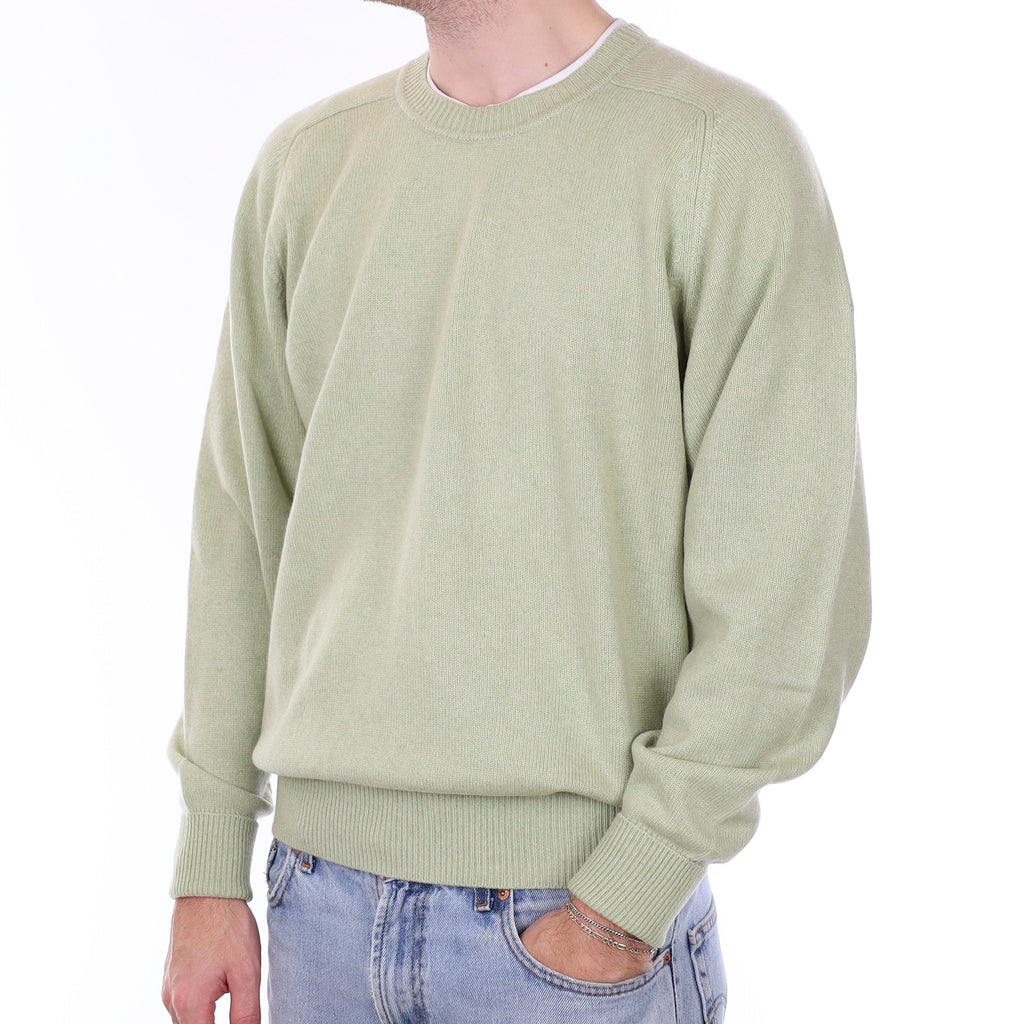 Men's Sage Green Cashmere Crew Neck Jumper Large