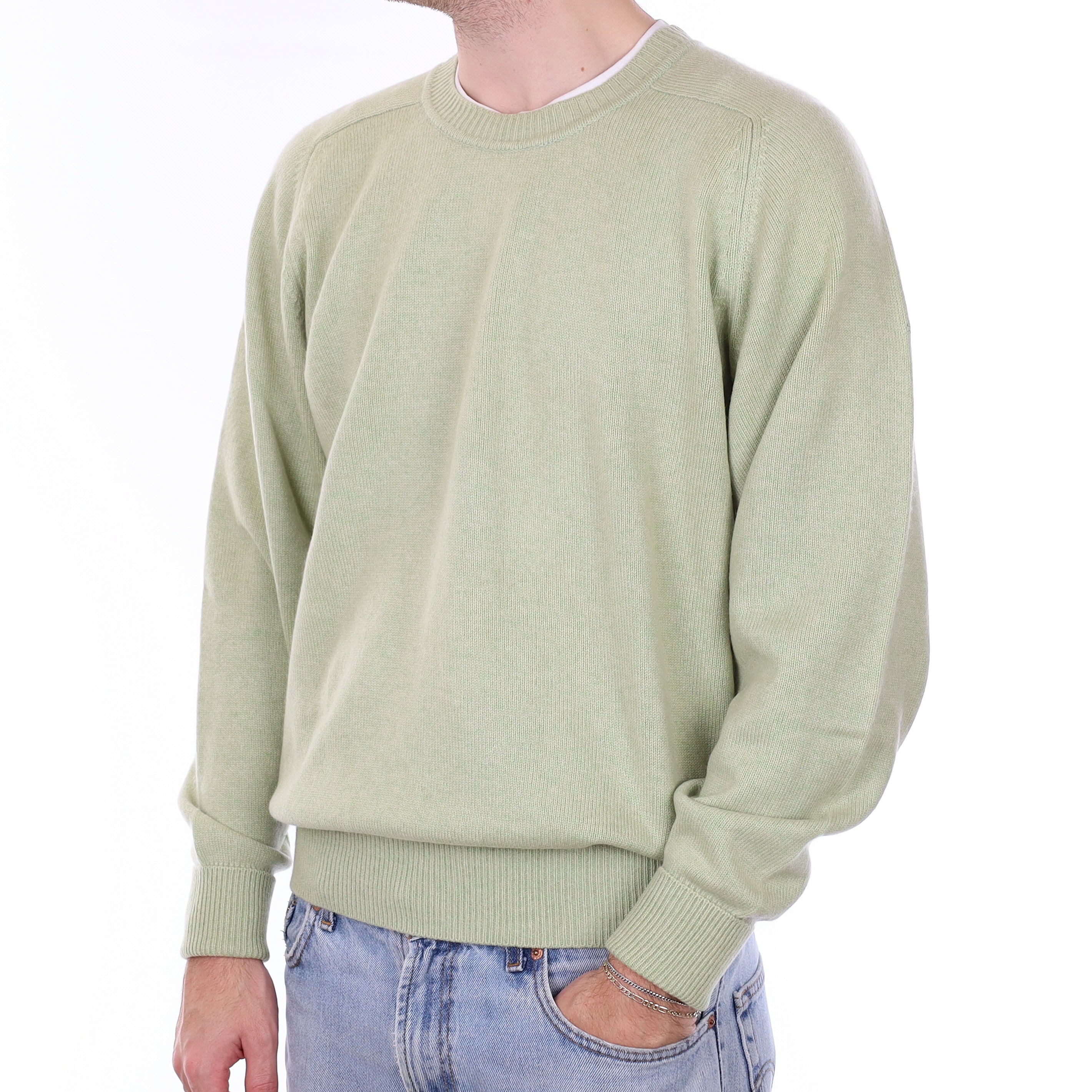 Men's Sage Green Cashmere Crew Neck Jumper Large