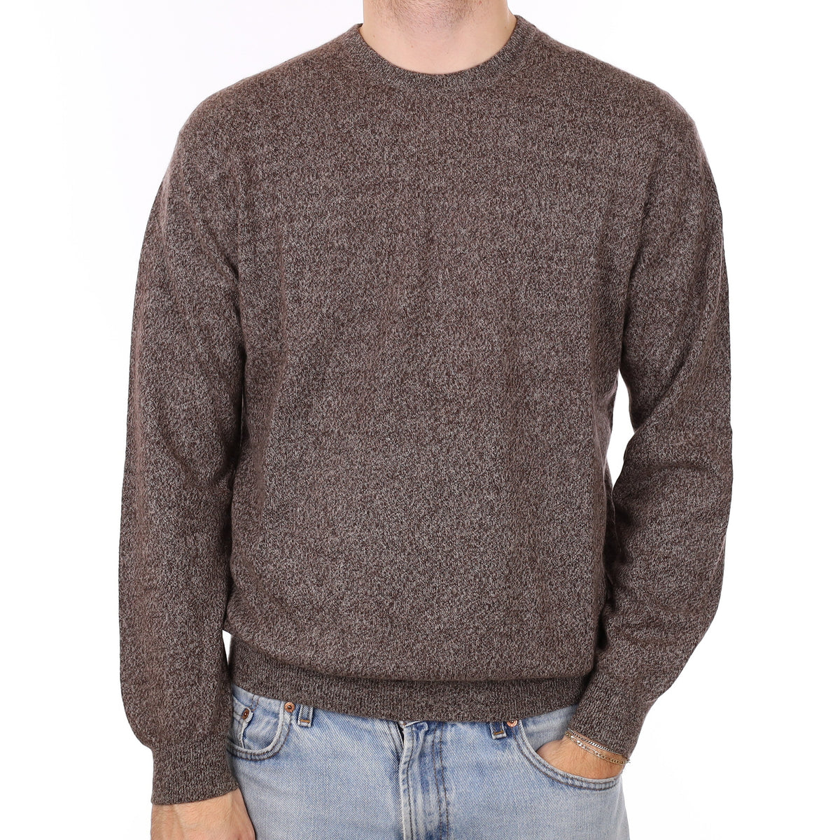 Men's Mocha Marl Cashmere Crew Neck Jumper Large