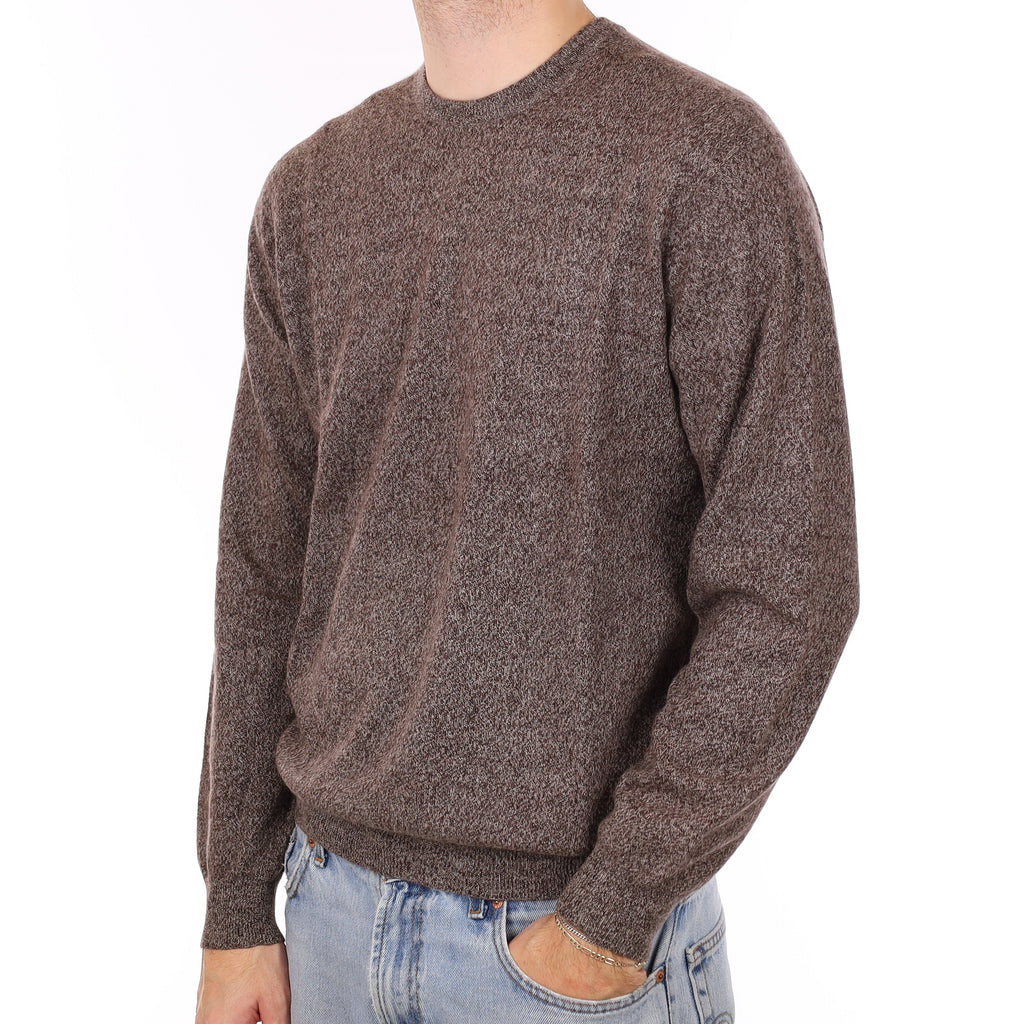 Men's Mocha Marl Cashmere Crew Neck Jumper Large