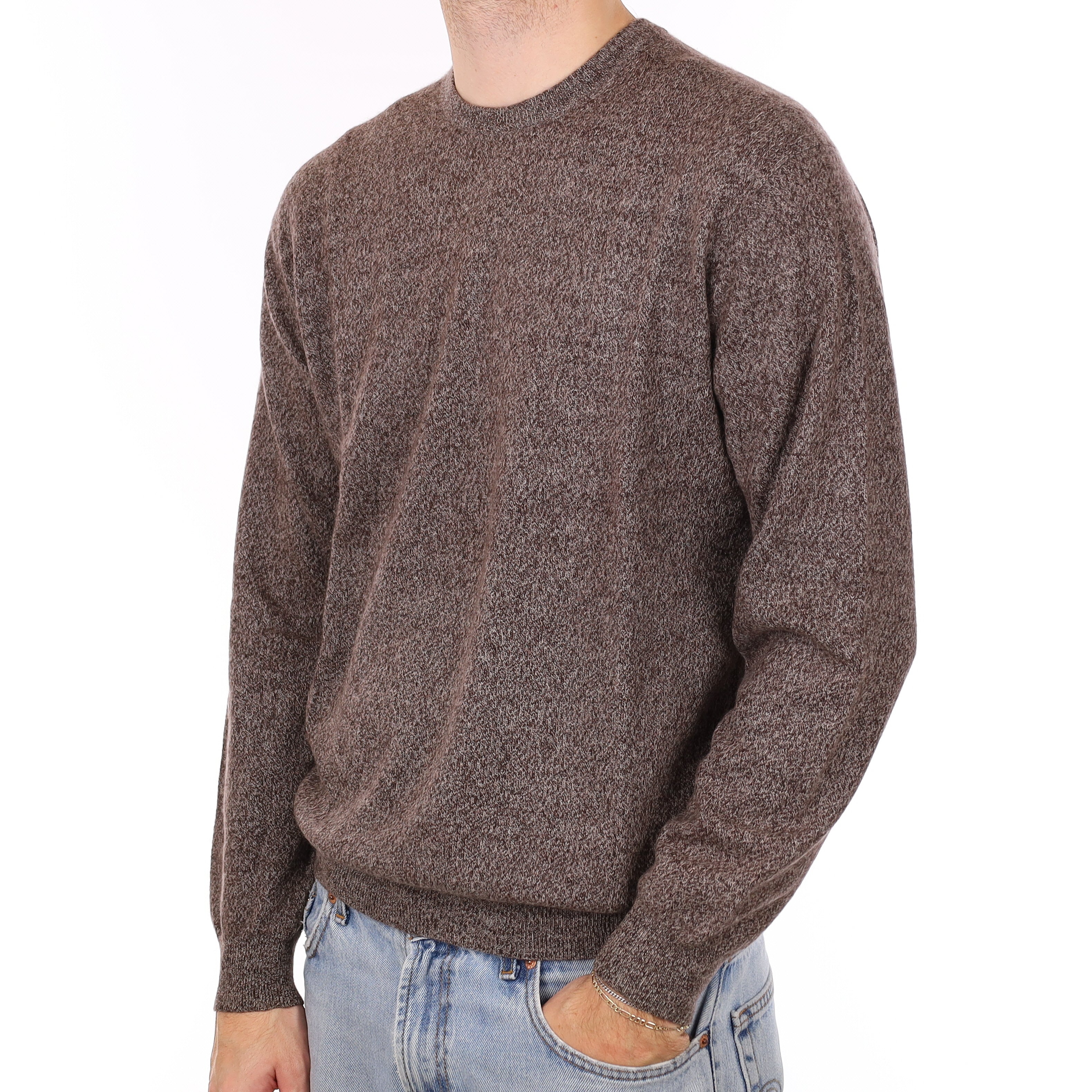 Men's Mocha Marl Cashmere Crew Neck Jumper Large