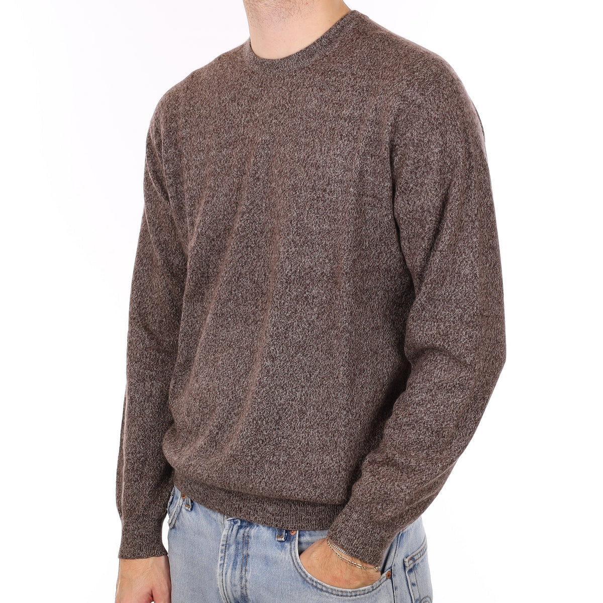 Men's Mocha Marl Cashmere Crew Neck Jumper Large