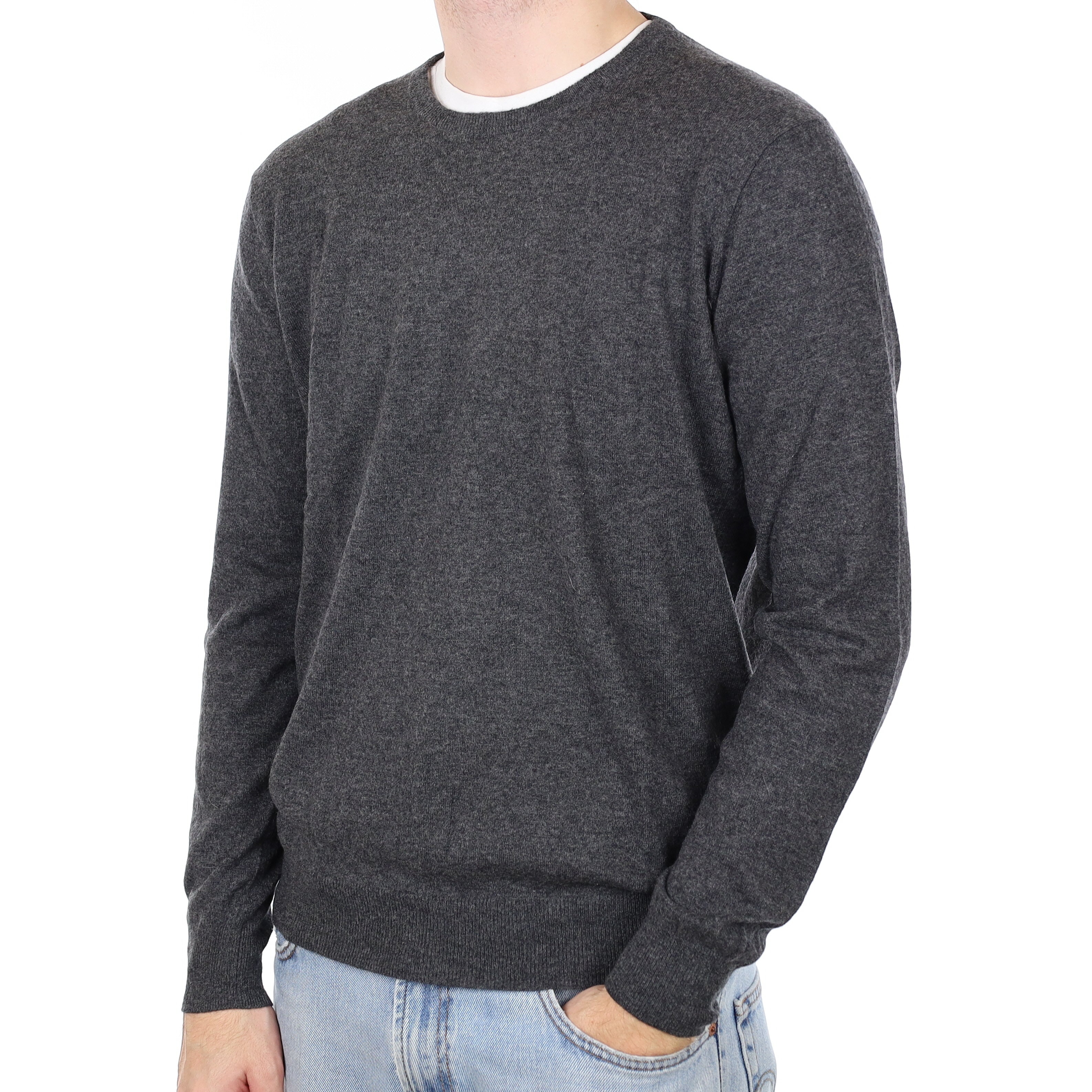 Men's Slate Grey Cashmere Crew Neck Jumper Large