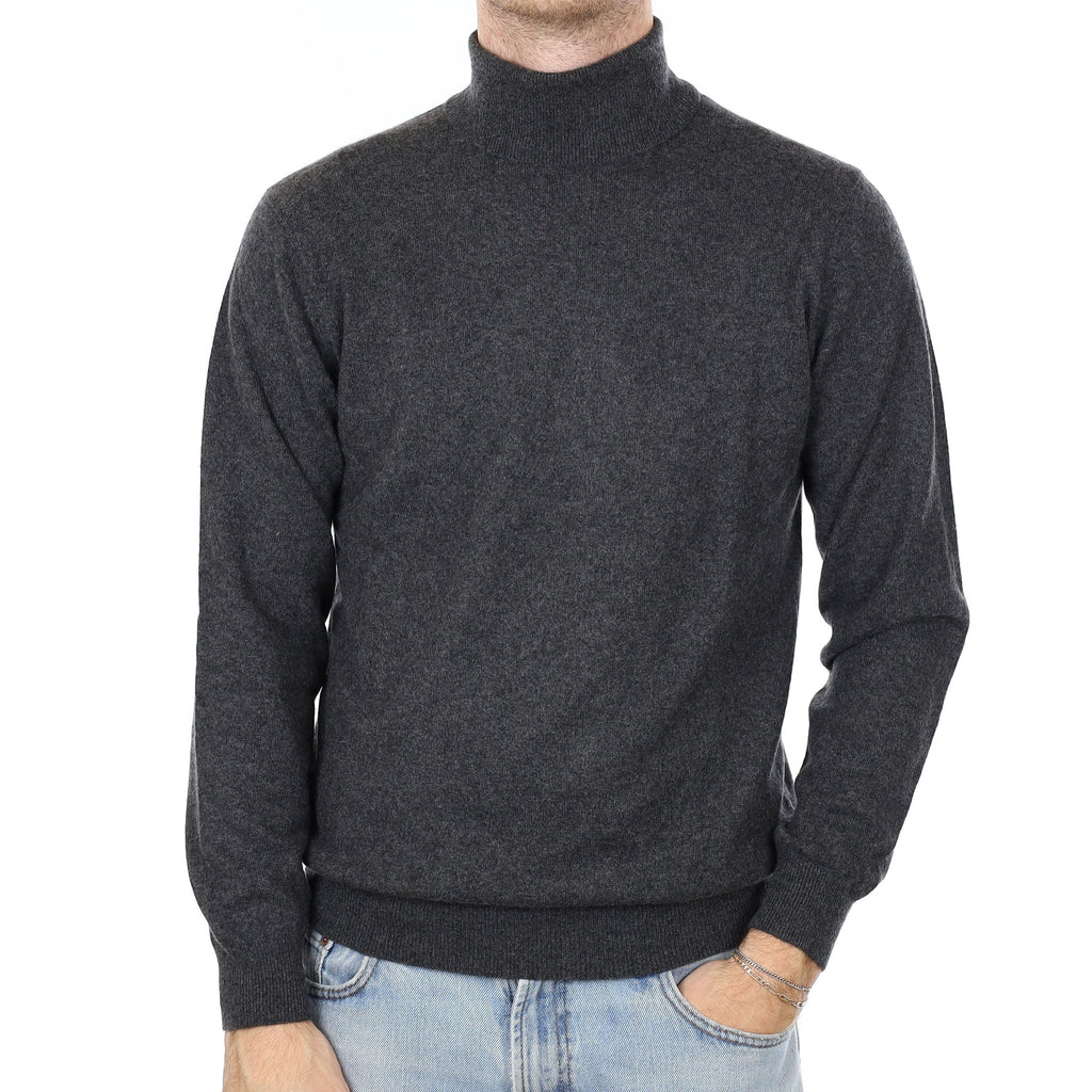 Men's Charcoal Grey Cashmere Polo Neck Jumper Large
