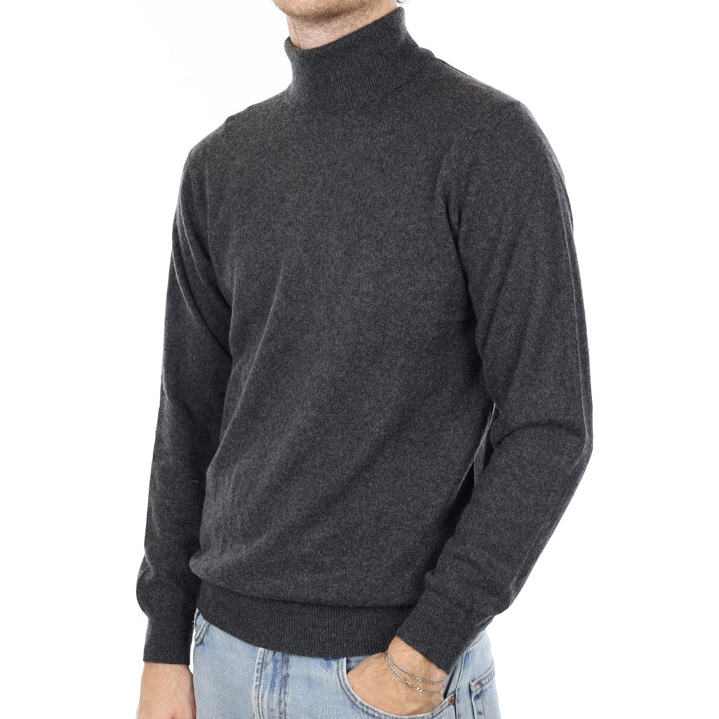 Men's Charcoal Grey Cashmere Polo Neck Jumper Large