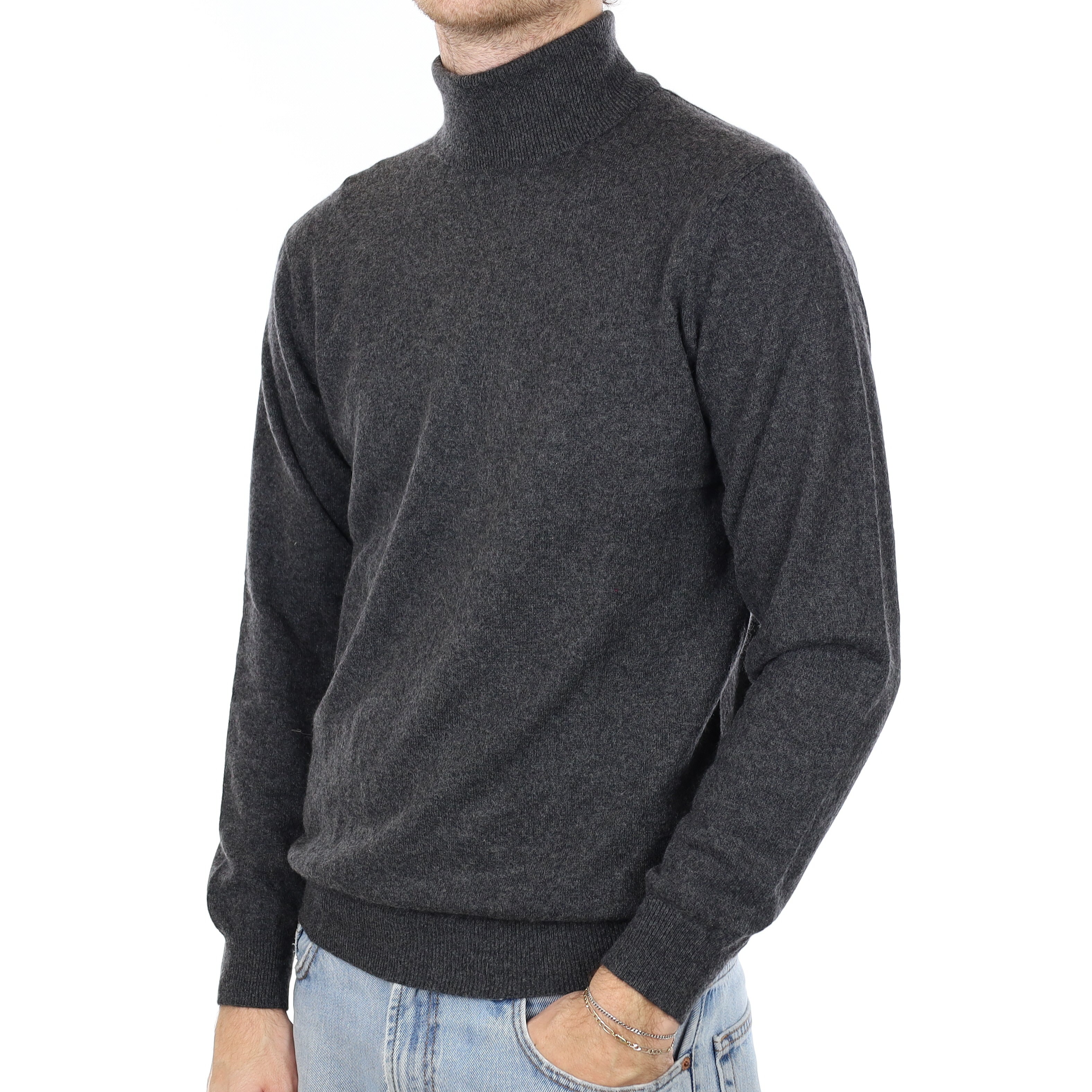 Men's Charcoal Grey Cashmere Polo Neck Jumper Large