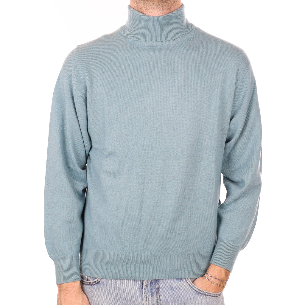 Men's Duck Egg Blue Cashmere Polo Neck Jumper Large