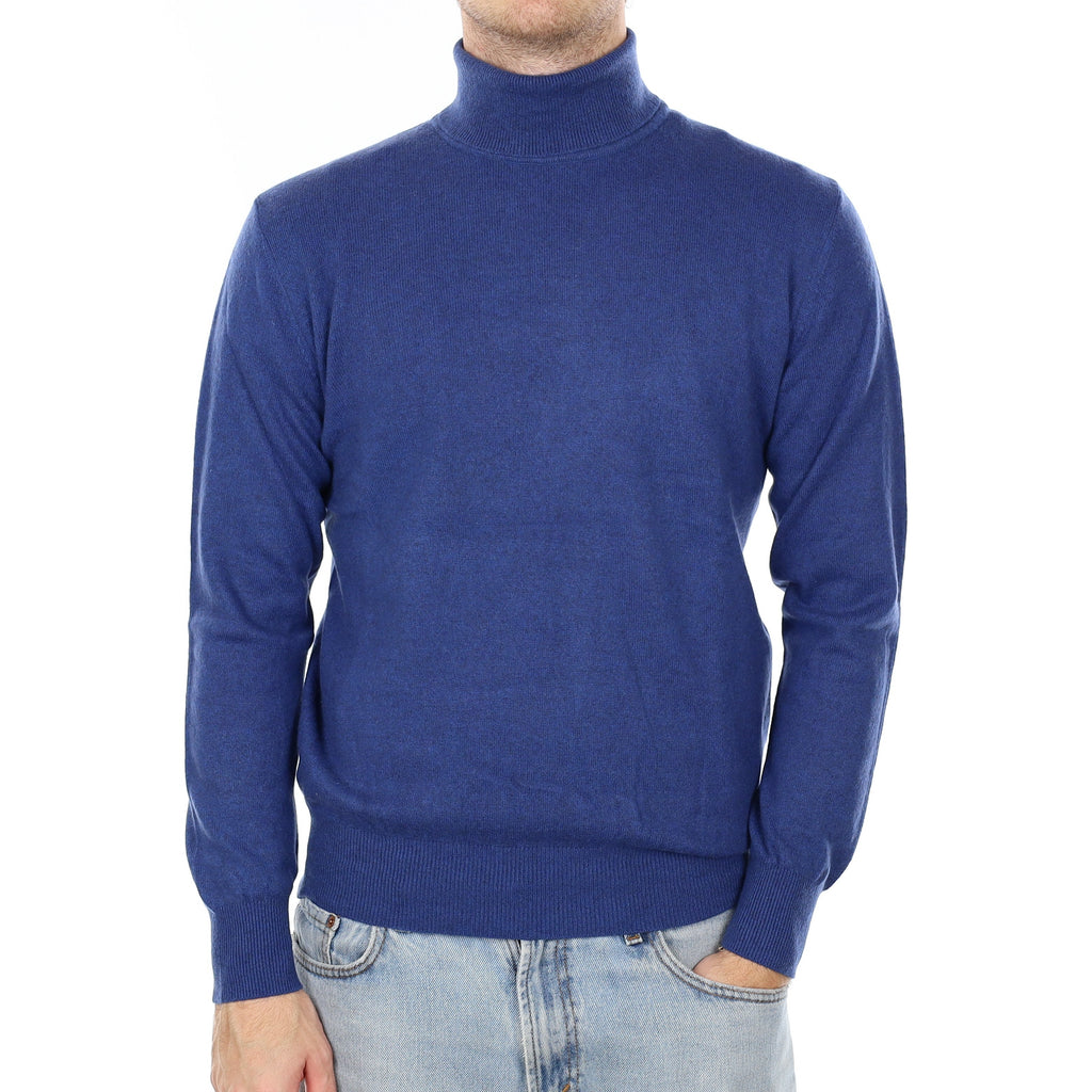 Men's Admiral Blue Cashmere Polo Neck Jumper Large
