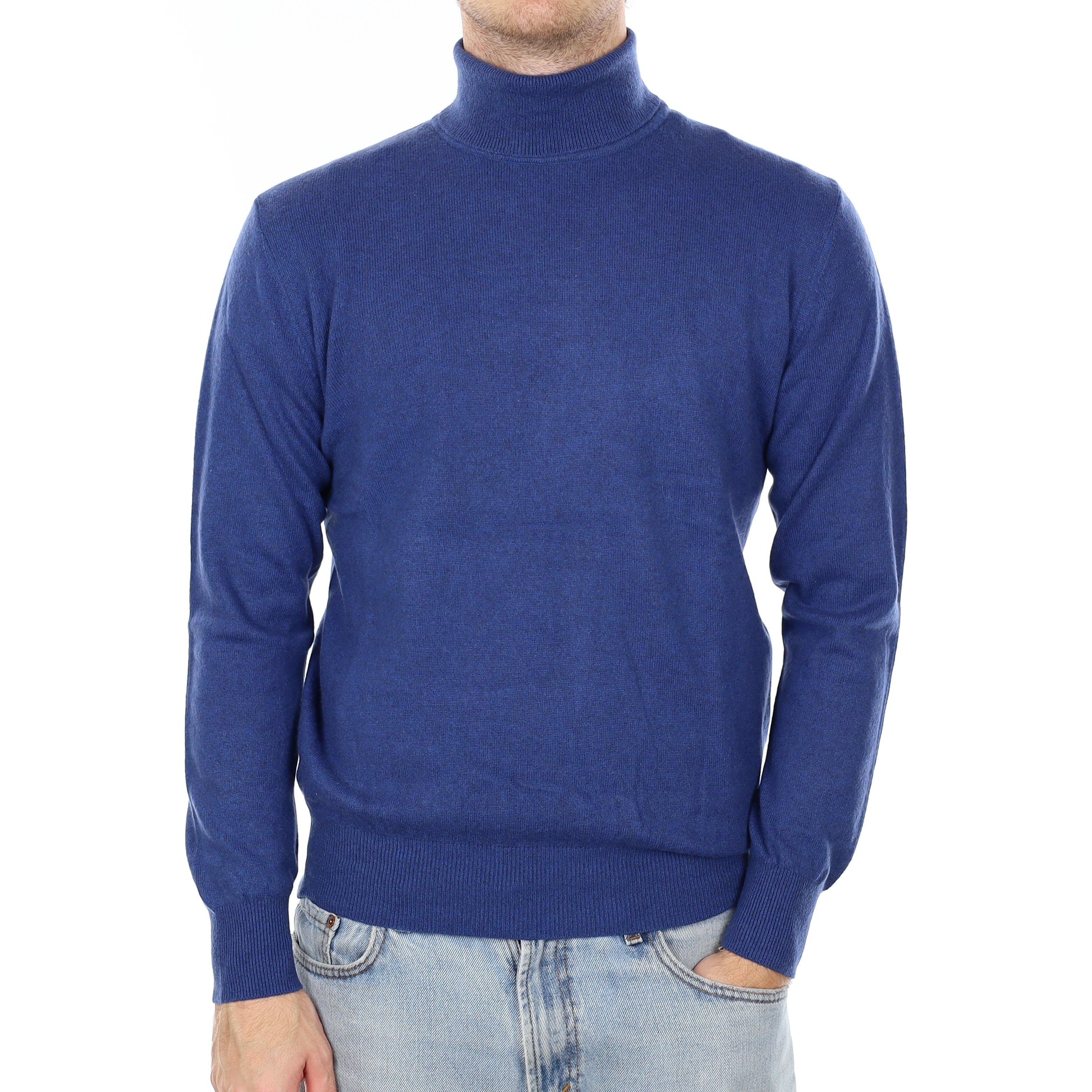 Men's Admiral Blue Cashmere Polo Neck Jumper Large