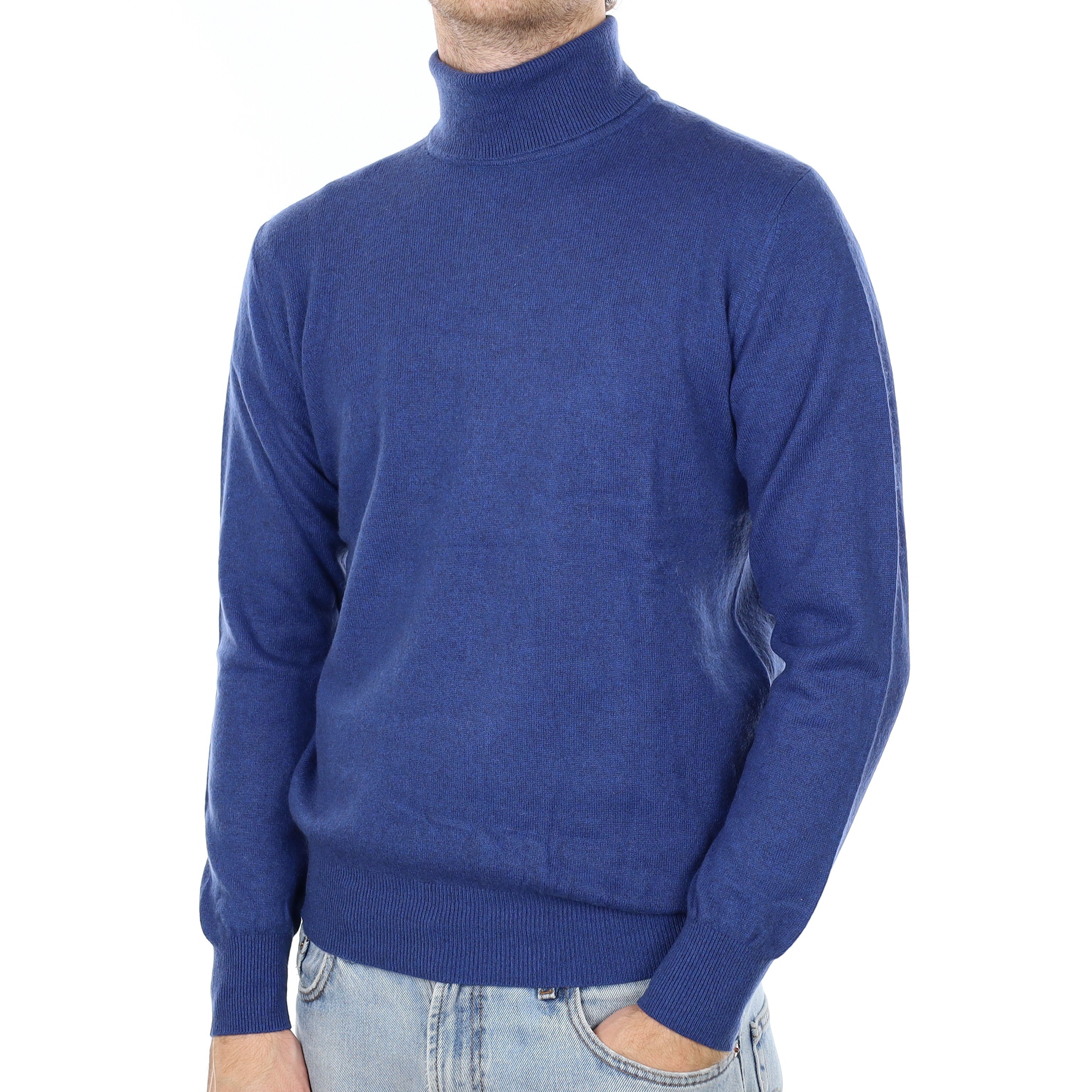 Men's Admiral Blue Cashmere Polo Neck Jumper Large