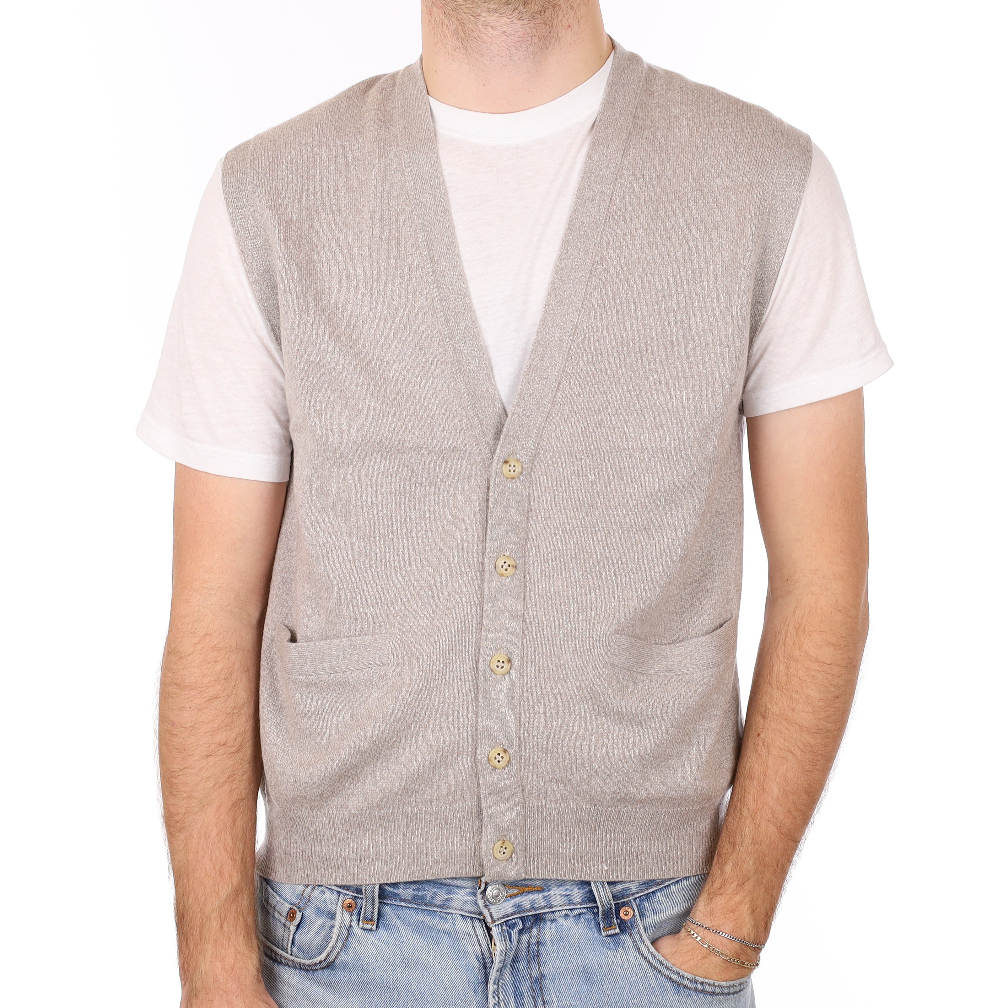 Men's Light Mink Grey Cashmere V Neck Waistcoat Medium
