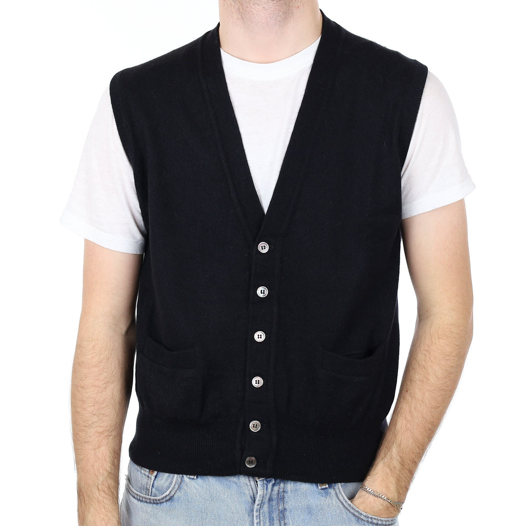 Men's Black Cashmere V Neck Waistcoat Medium