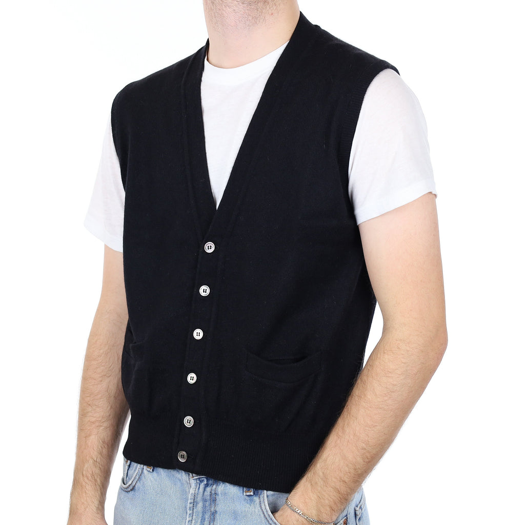 Men's Black Cashmere V Neck Waistcoat Medium