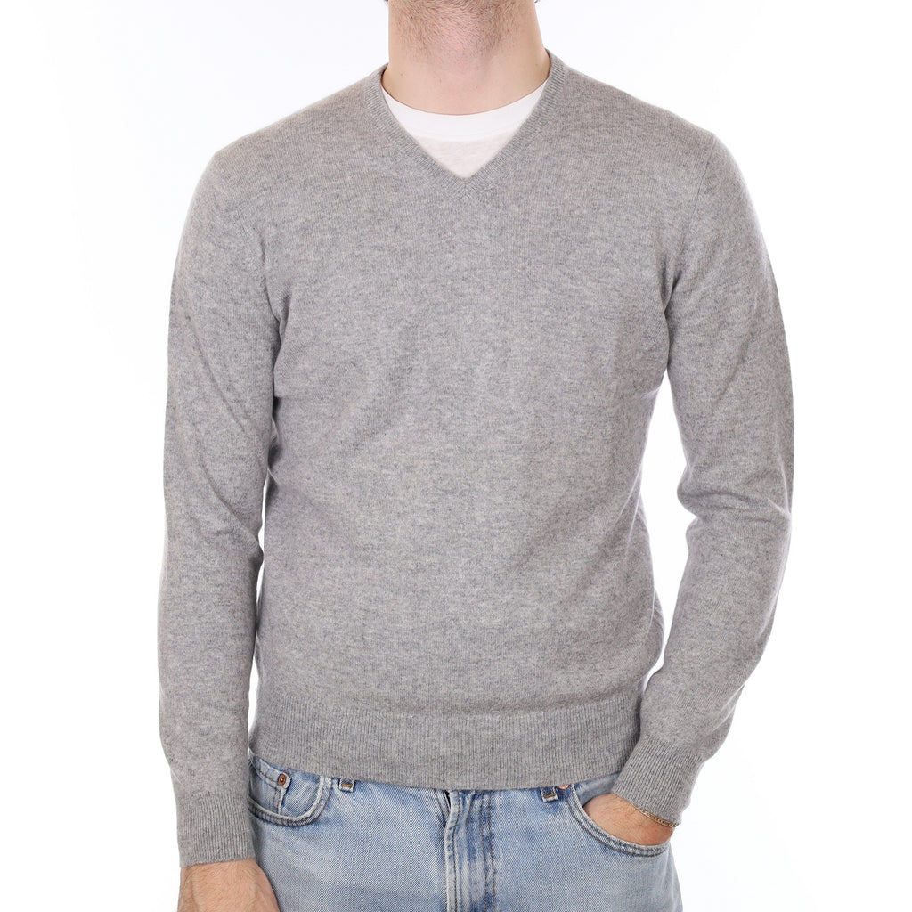 Men's Smoke Grey Cashmere V Neck Jumper Medium