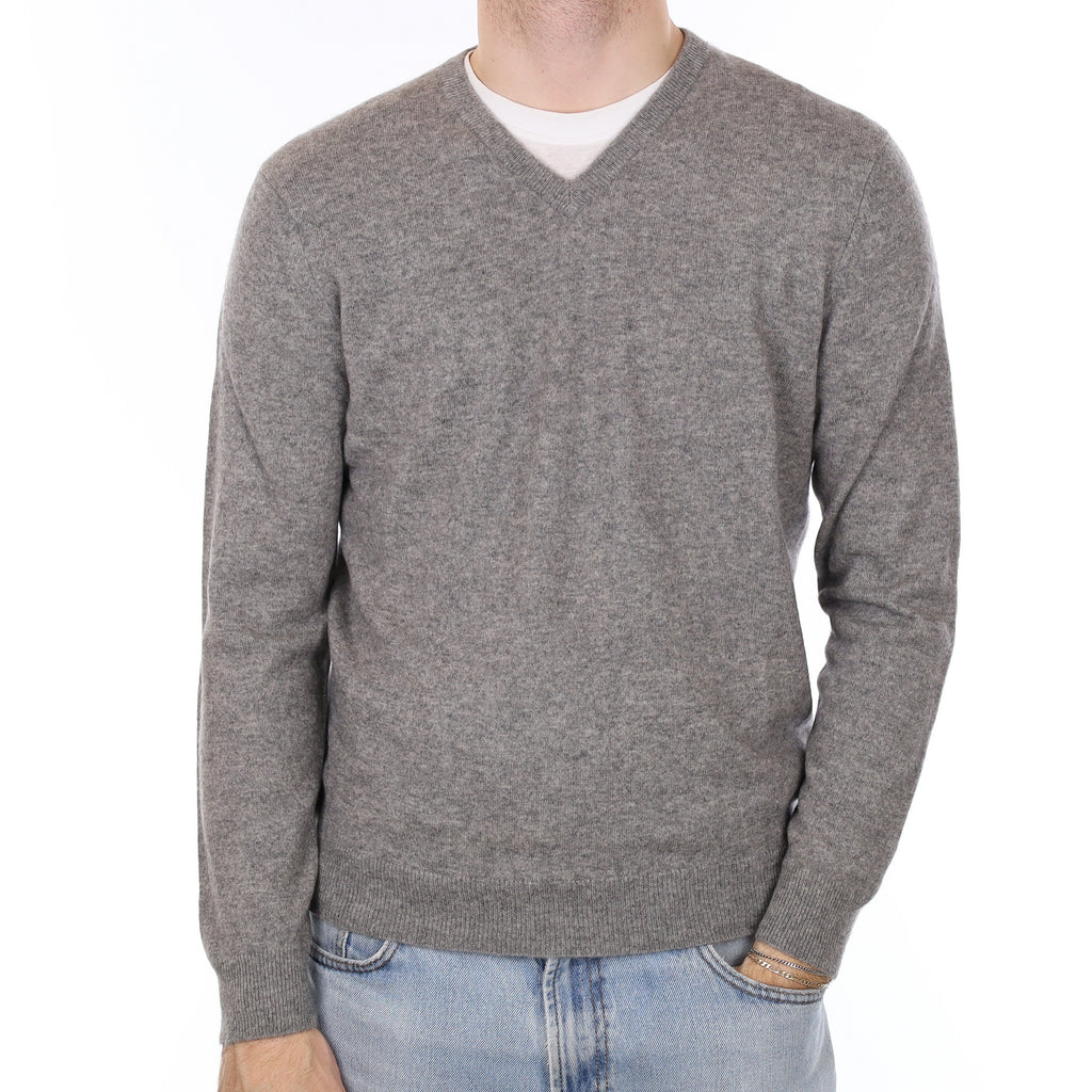 Men's Smoke Grey Cashmere V Neck Jumper Medium