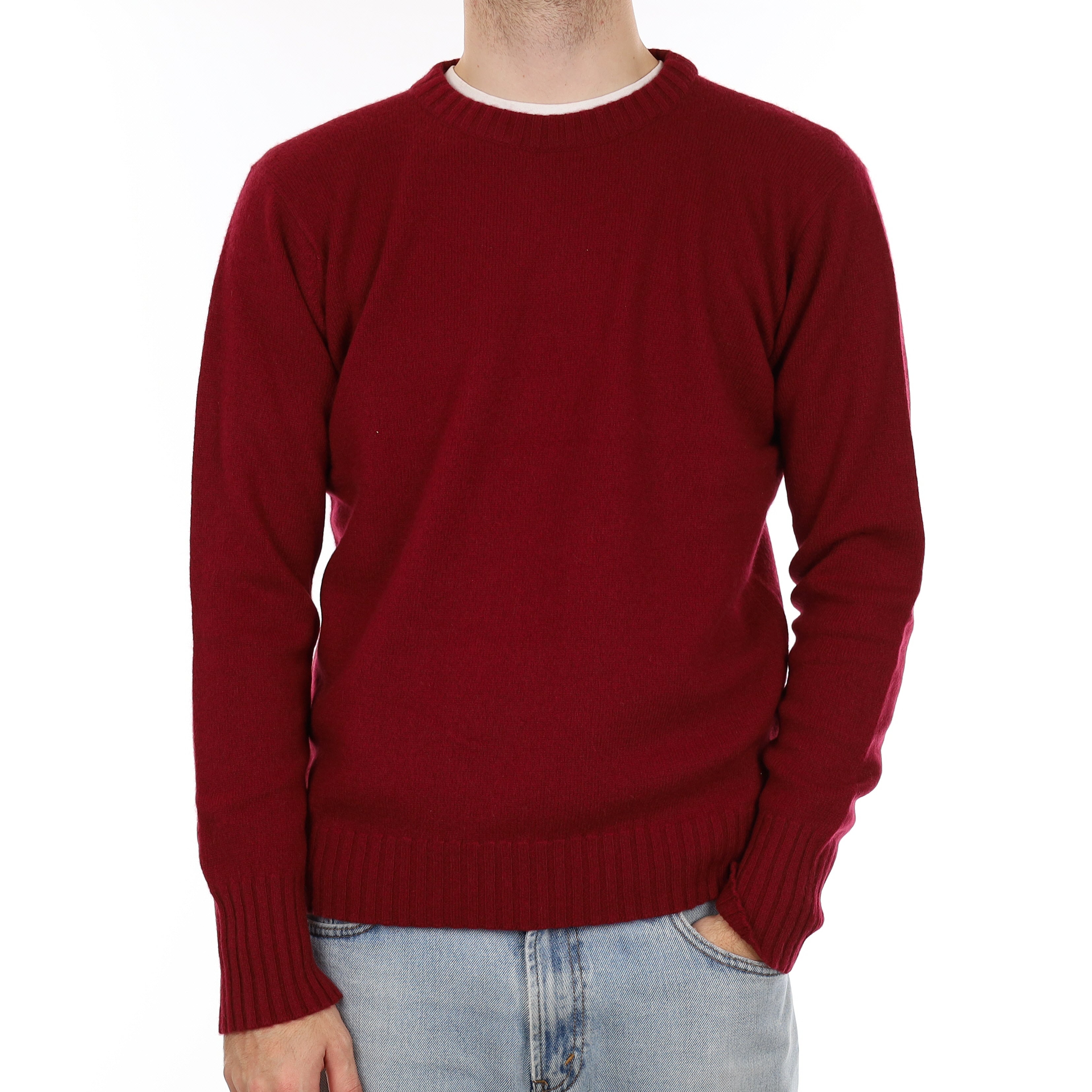 Men's Brand New Scottish Burgundy Heavy Knit Cashmere Crew Neck Jumper Large