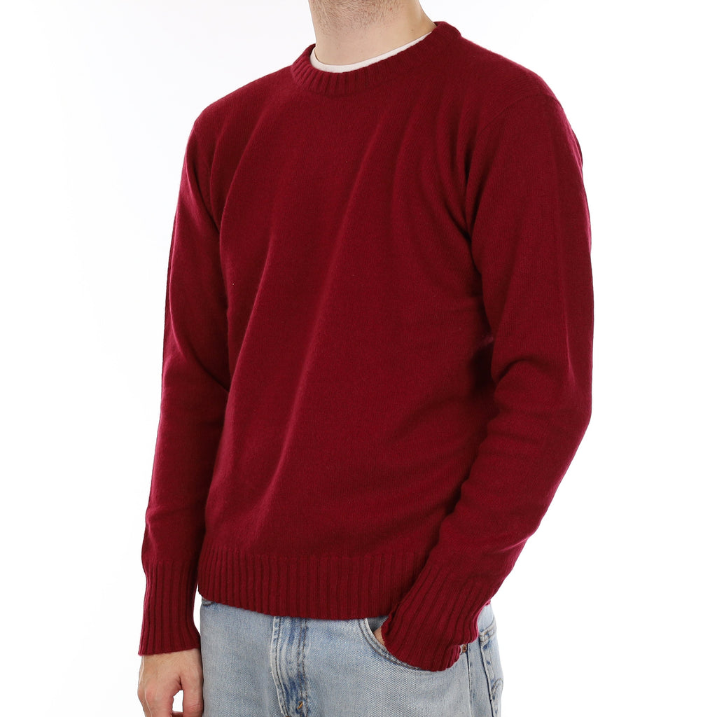 Men's Brand New Scottish Burgundy Heavy Knit Cashmere Crew Neck Jumper Large