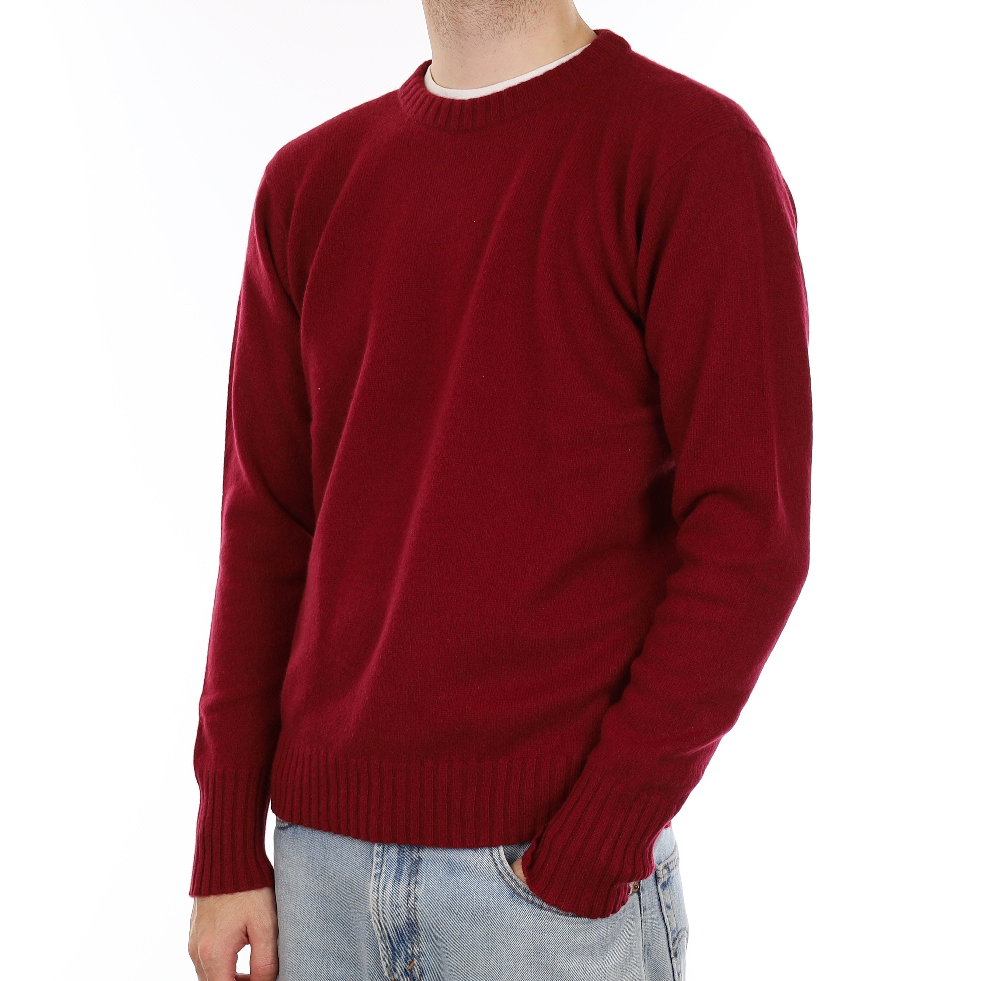 Men's Brand New Scottish Burgundy Heavy Knit Cashmere Crew Neck Jumper Large
