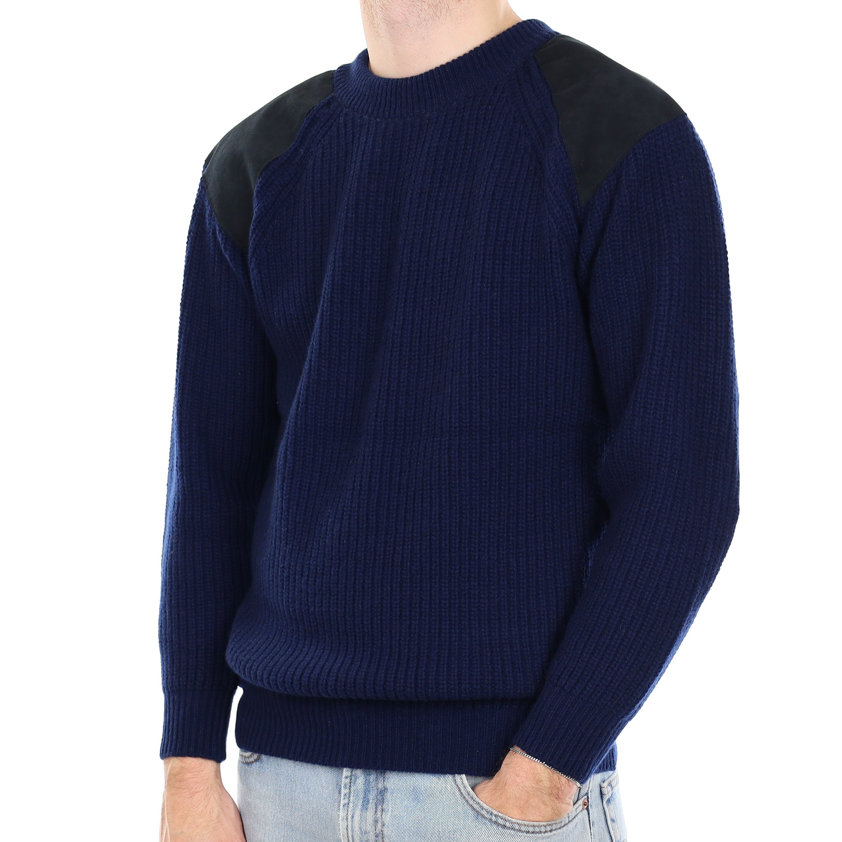 Men's Brand New Scottish Navy Fisherman Style Cashmere Crew Neck Jumper Large