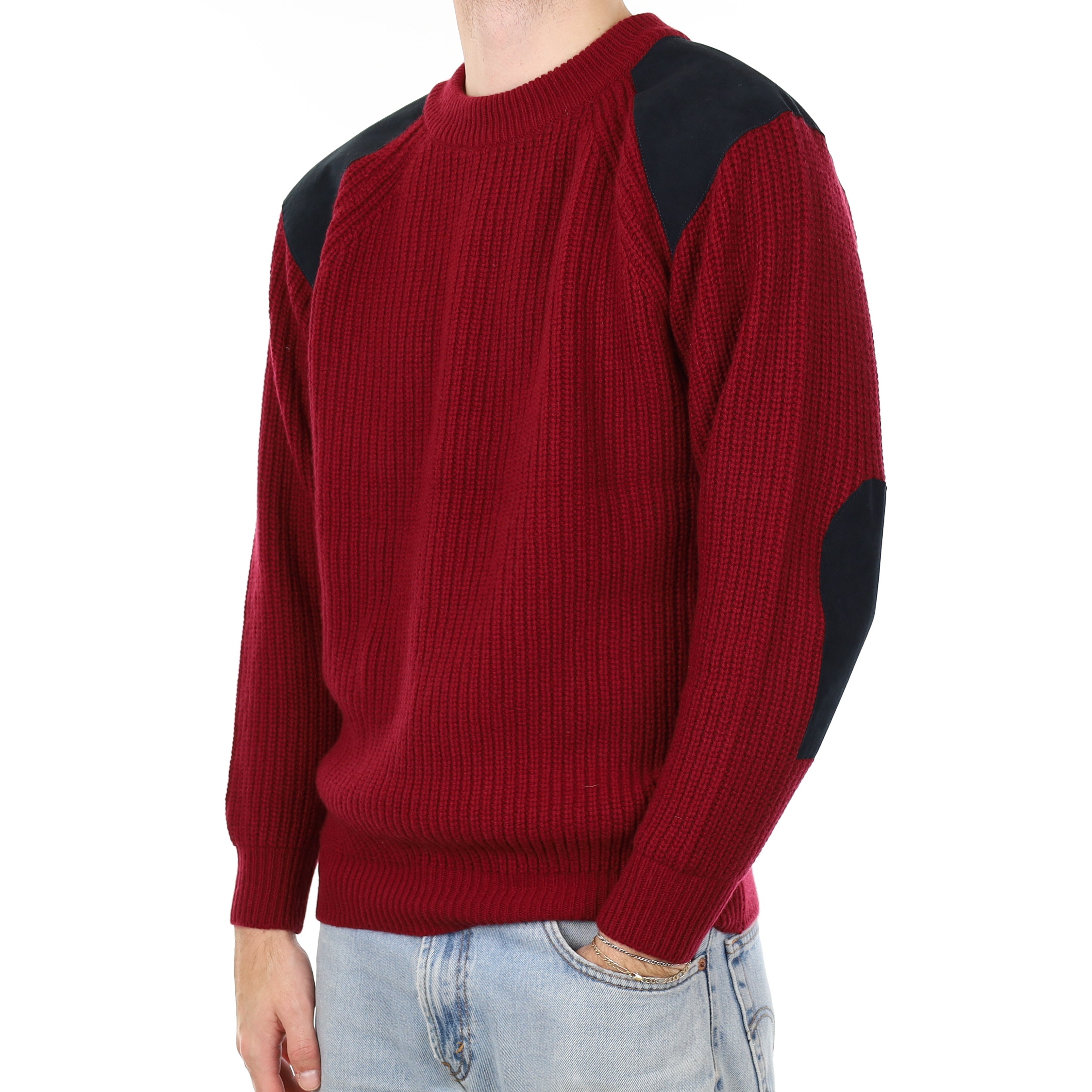 Men's Brand New Scottish Burgundy Fisherman Style Cashmere Crew Neck Jumper Large