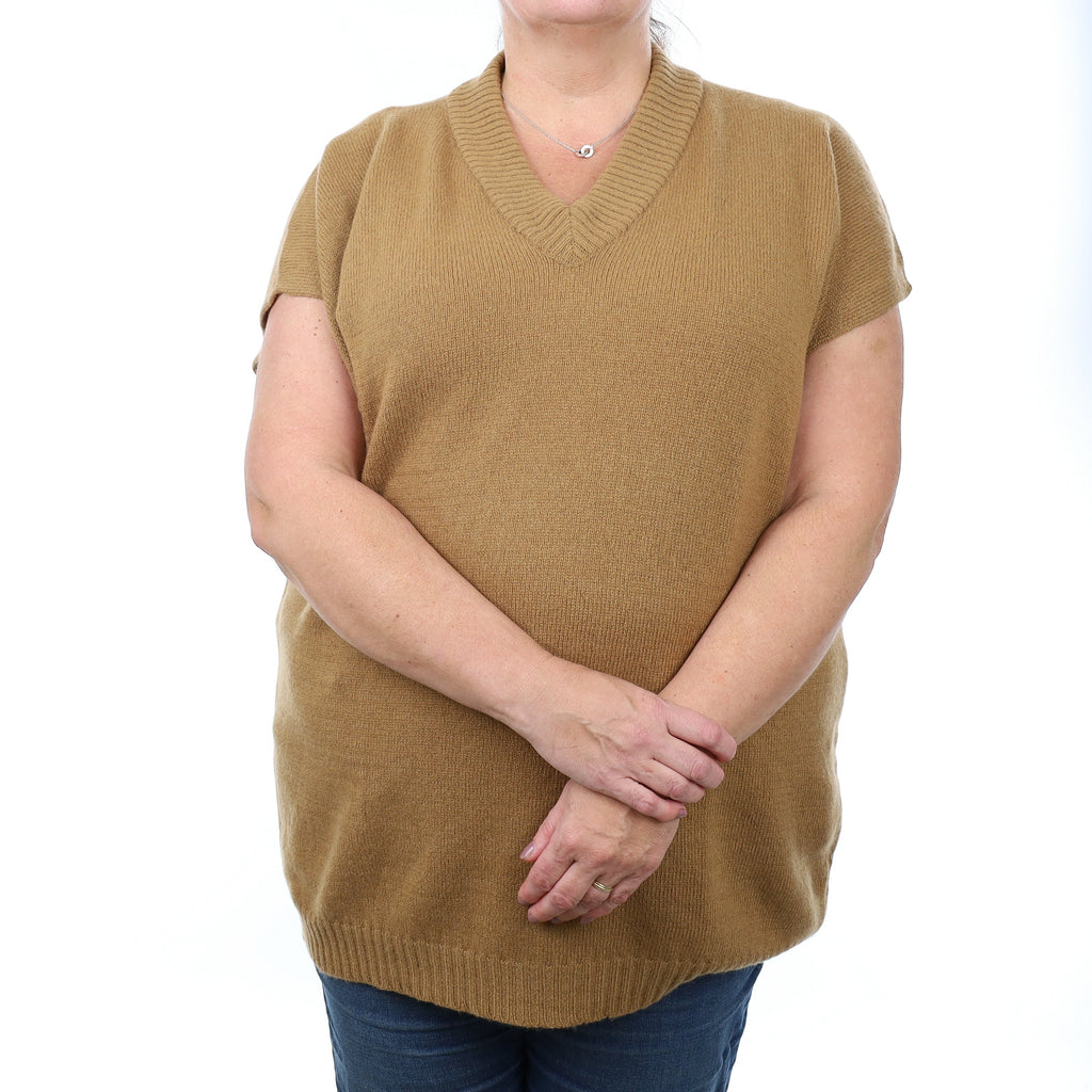 Brand New Scottish Toffee Brown Cashmere V Neck Slouchy Tank Top Extra Large
